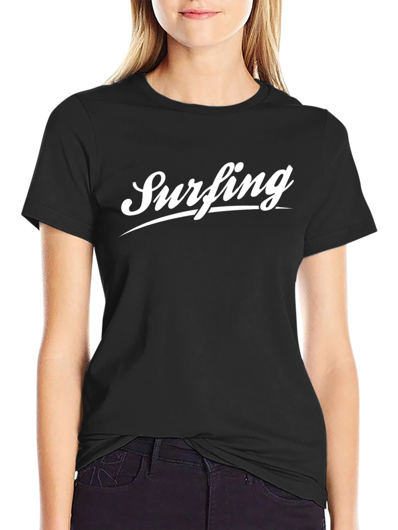 Black Surfing Graphic Tee - Black Cotton Blend view 2