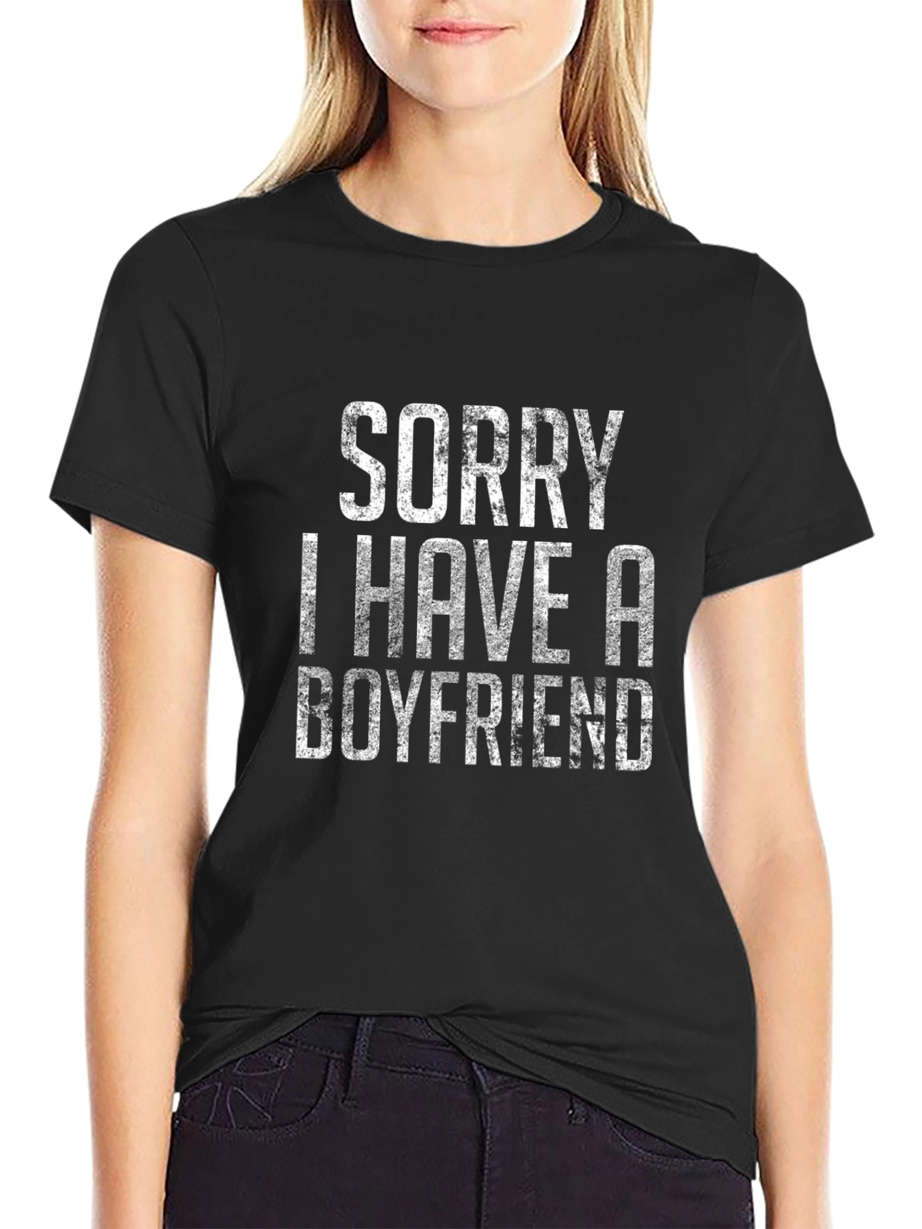 Black Sorry I Have A Boyfriend Graphic Tee view 2