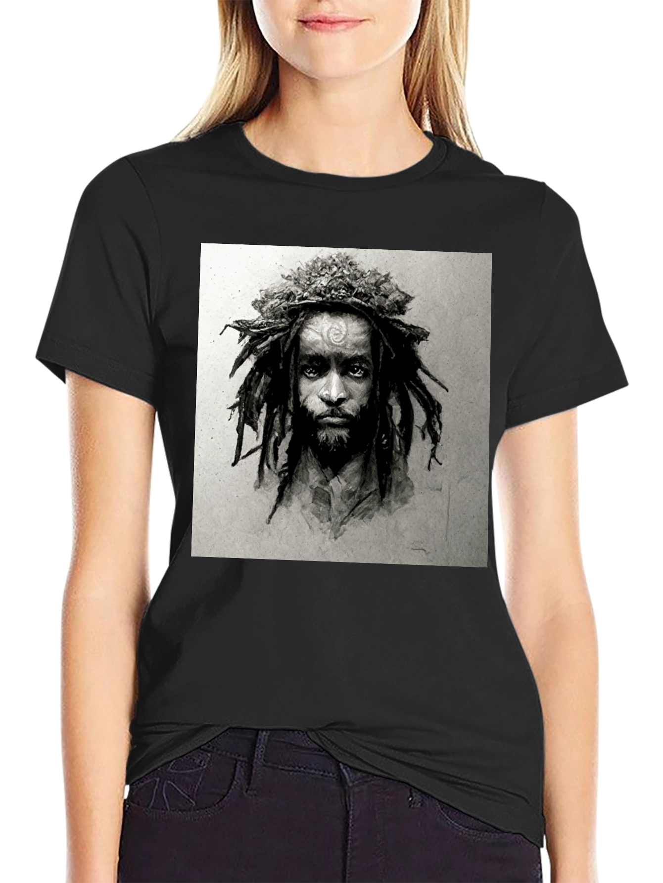 Black Rasta Man Graphic Print Black T-Shirt view 2