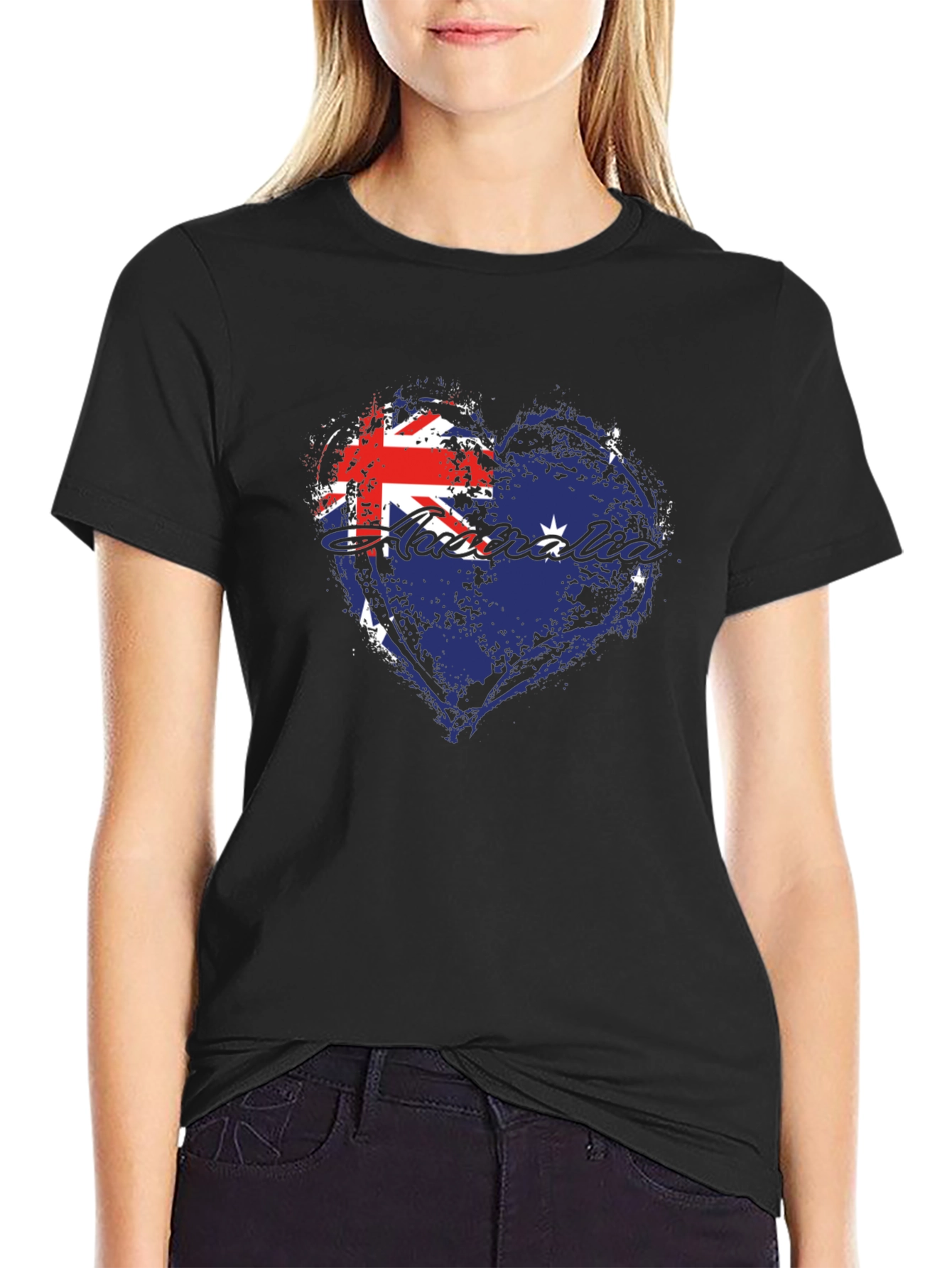 Black Australia Flag Heart Graphic Tee - Black view 2