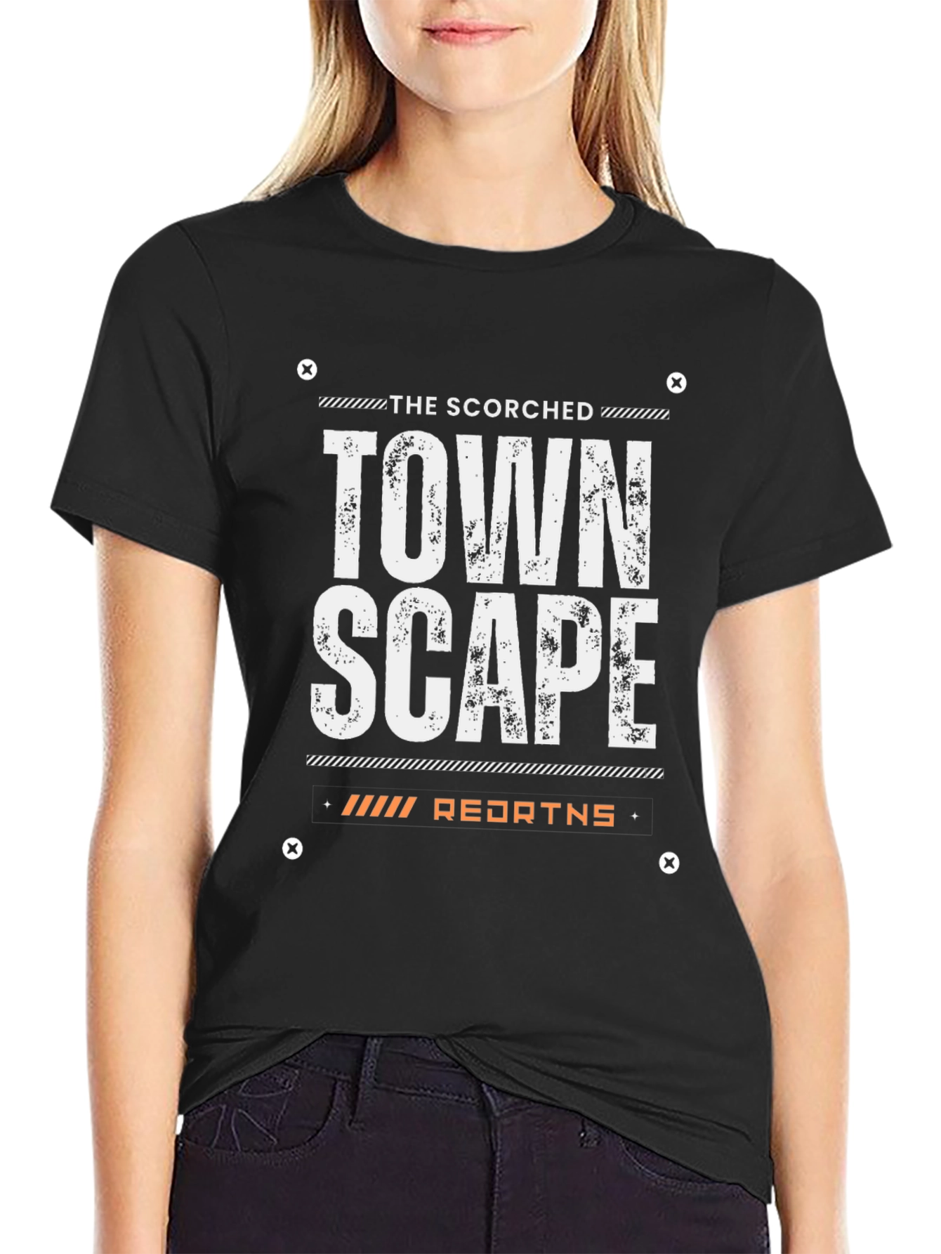 Black Scorched Townscape Graphic Tee - Premium Black Cotton view 2