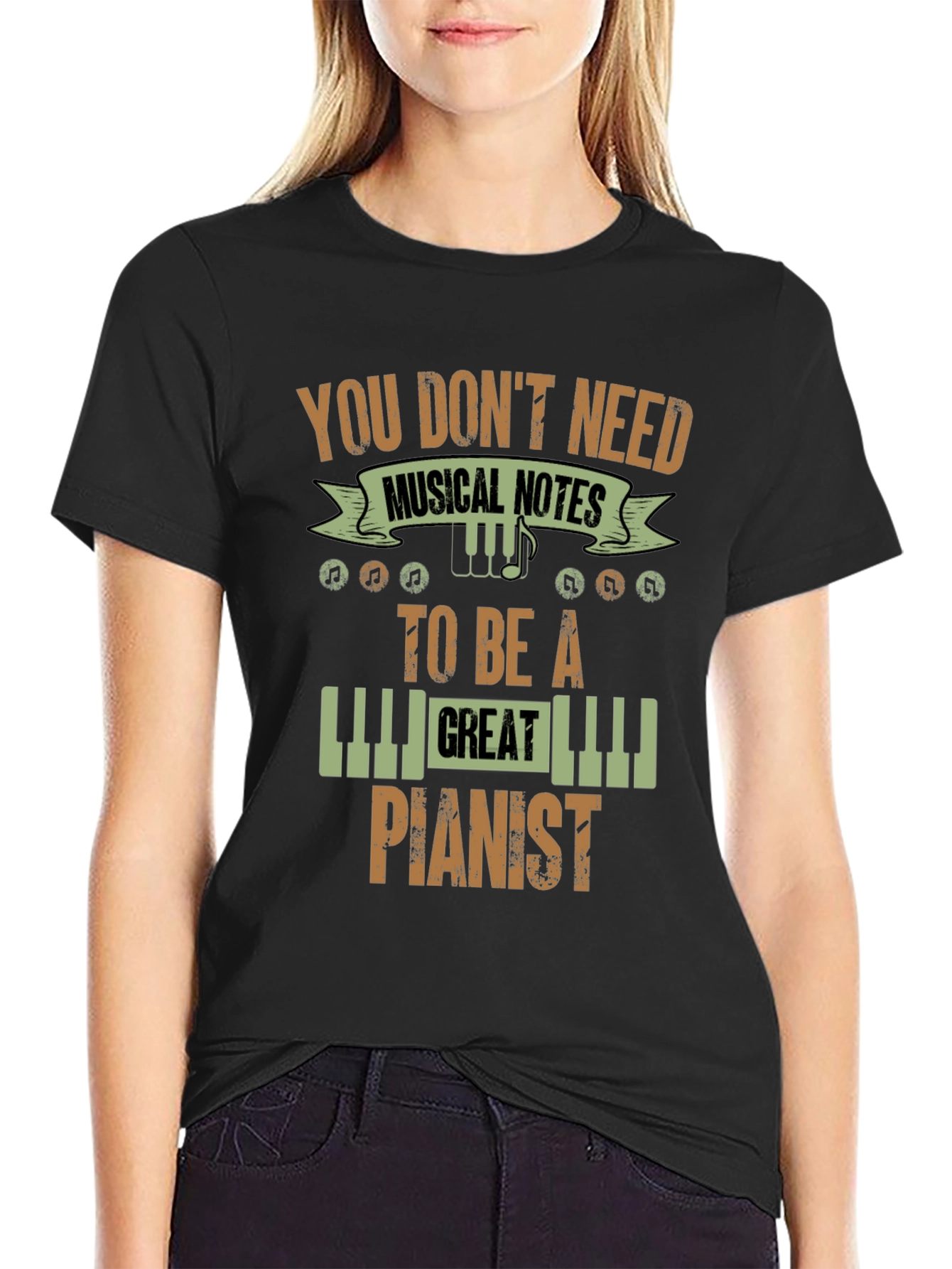 Black You Don't Need Musical Notes Pianist T-Shirt view 2