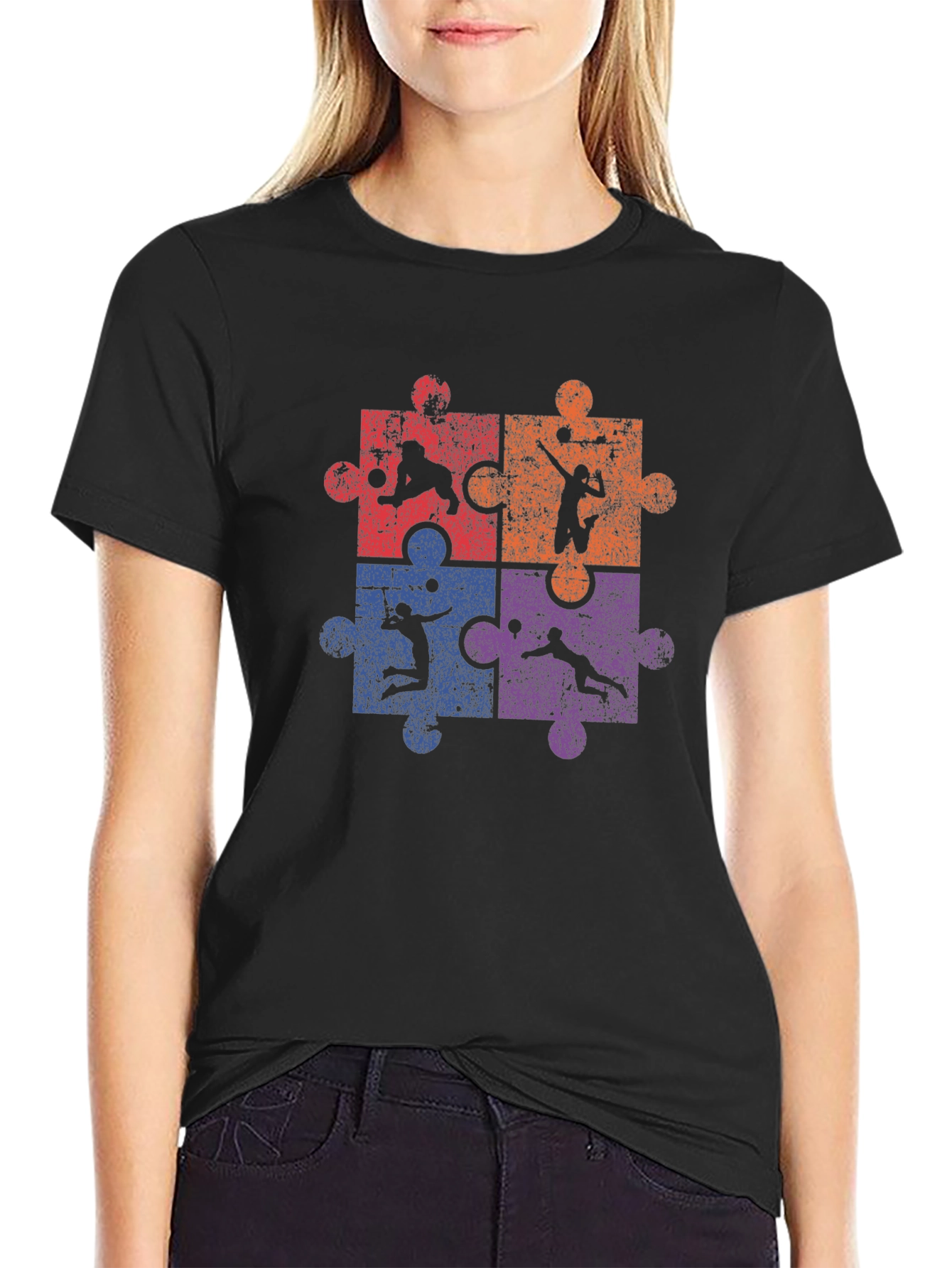 Black Volleyball Puzzle T-Shirt view 2