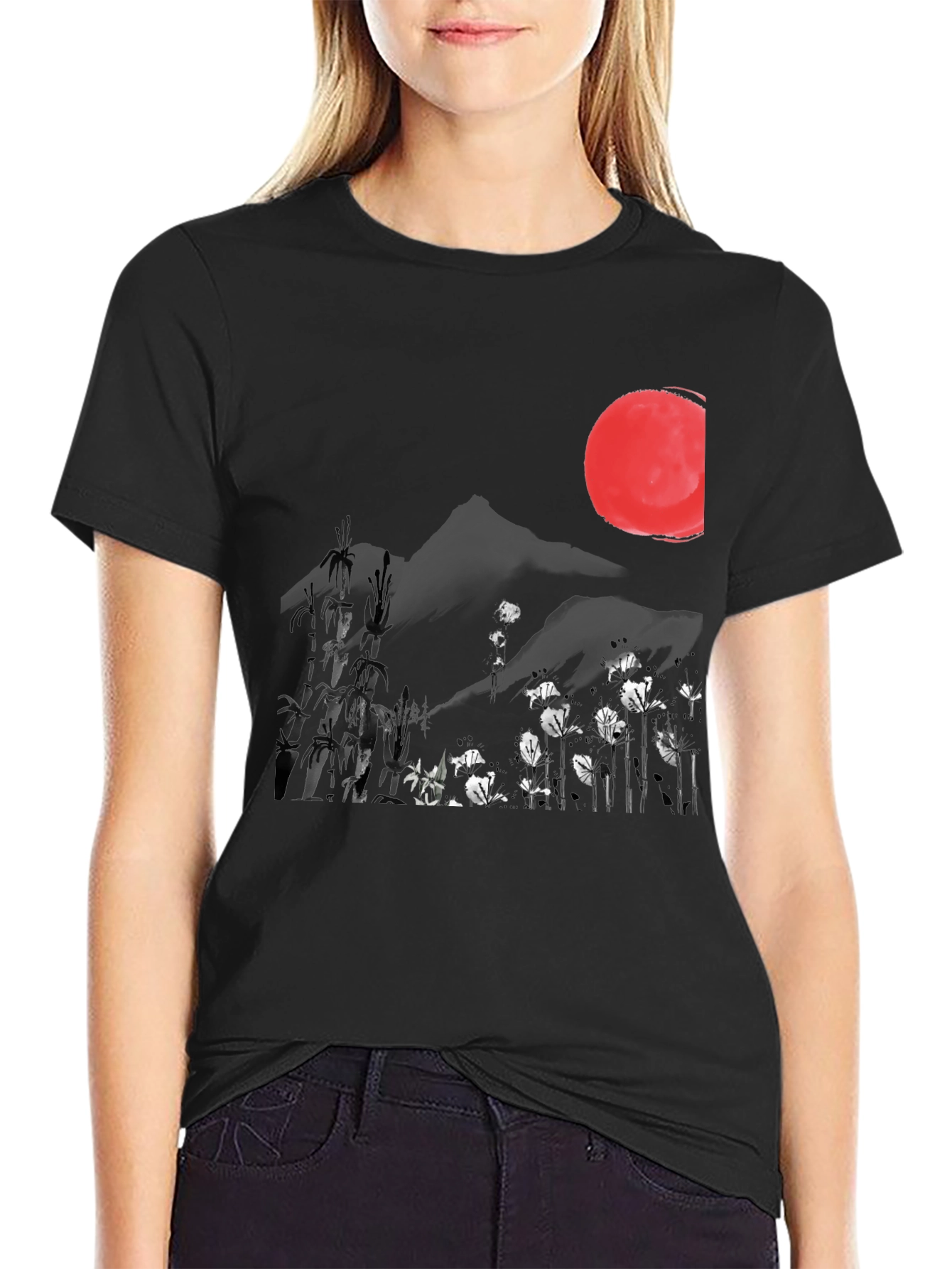 Black Japanese Sumi-e Style Graphic Tee view 2