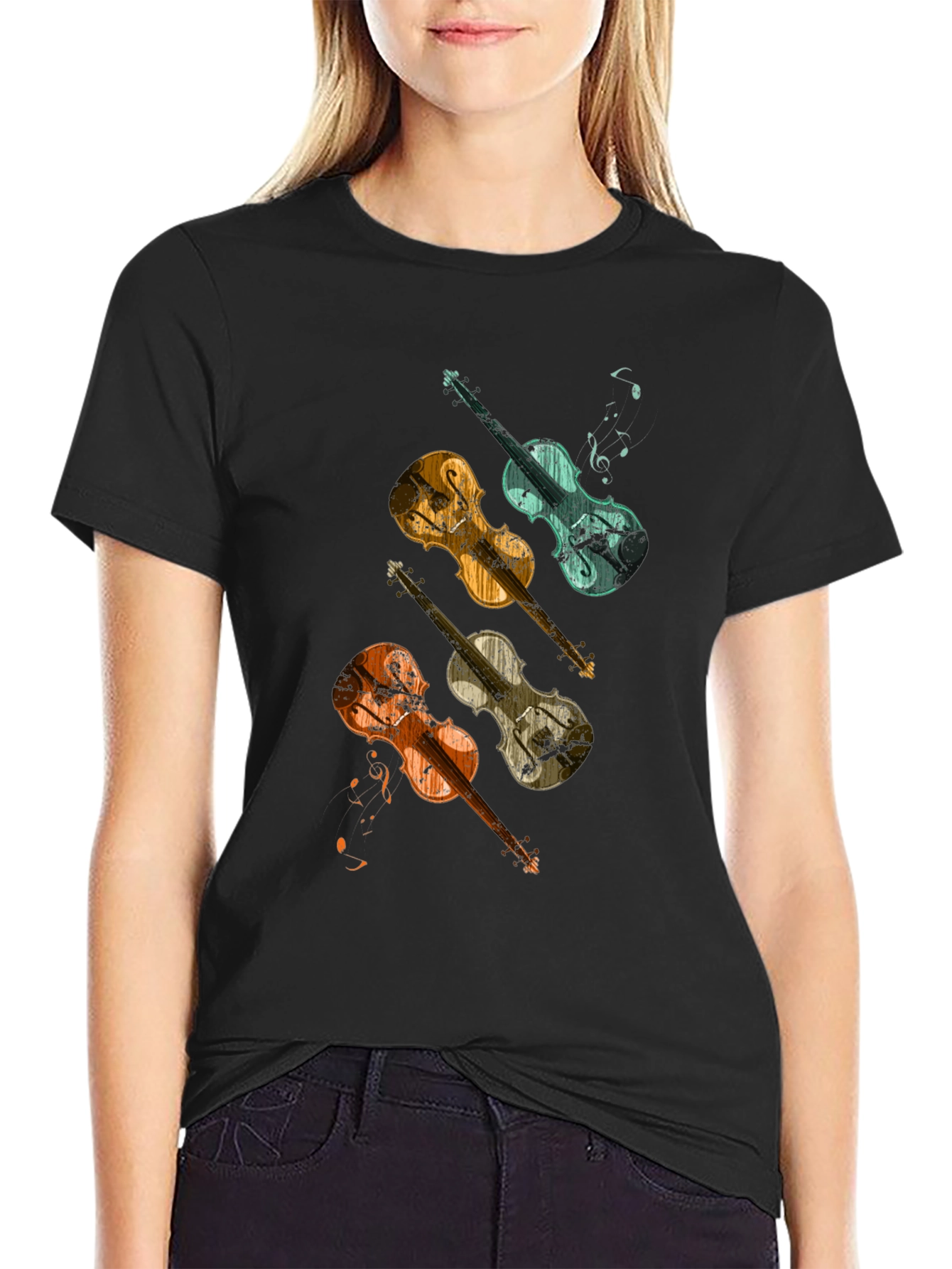 Black Vintage Violin T-Shirt - Music Lover Tee view 2