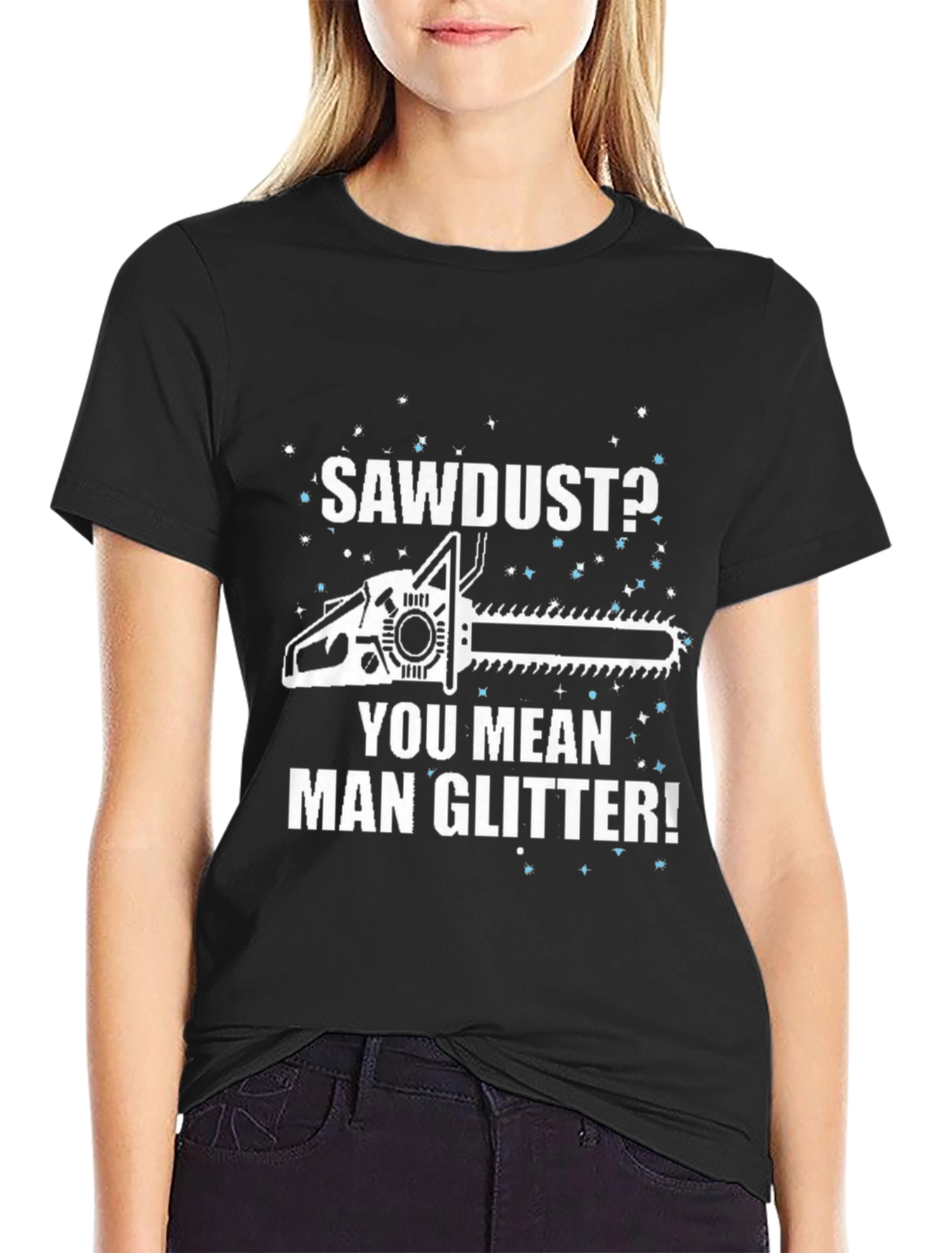 Black Sawdust Man Glitter T-Shirt view 2