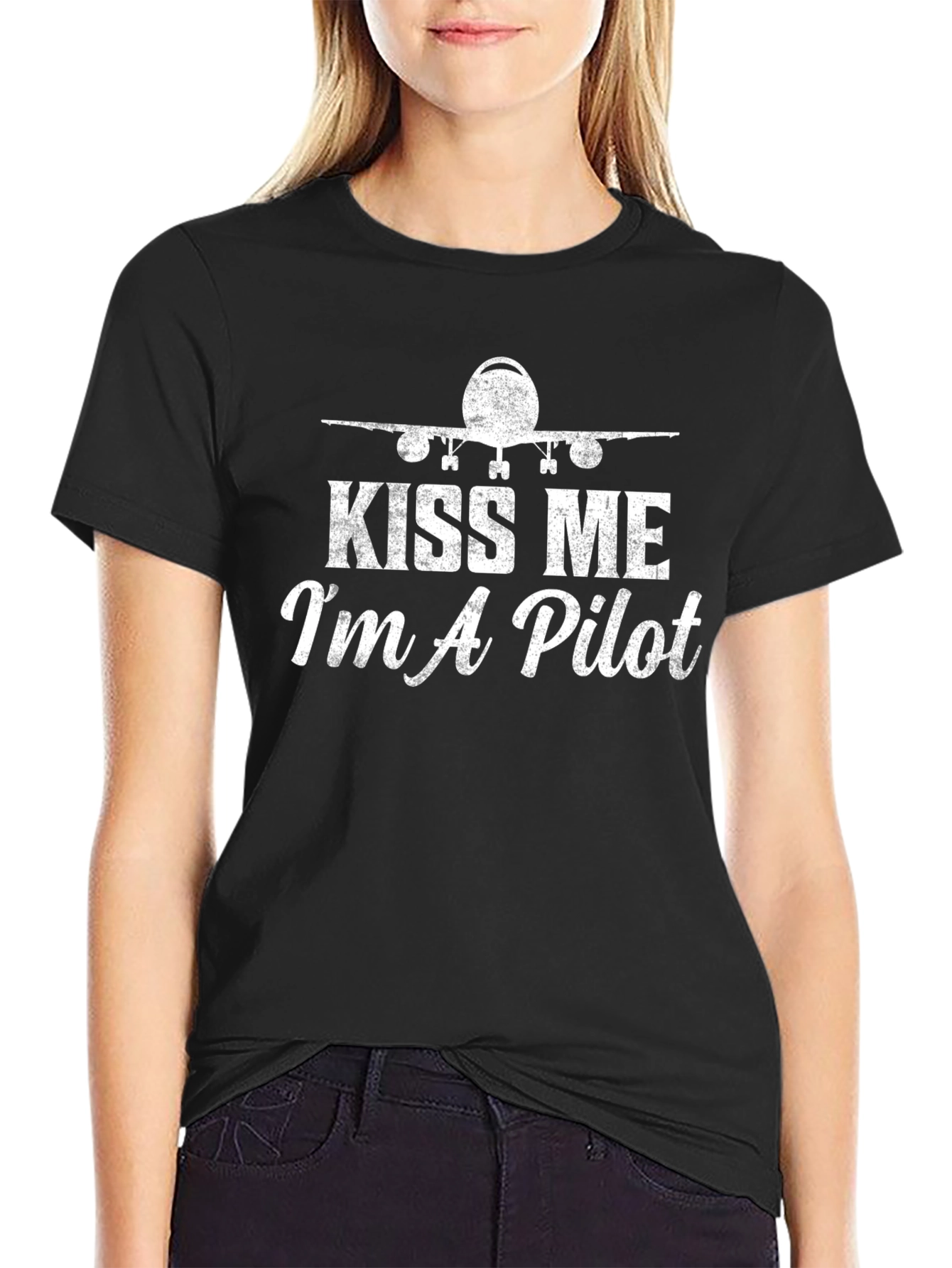 Black Kiss Me I'm a Pilot T-Shirt - Airplane Graphic Tee view 2