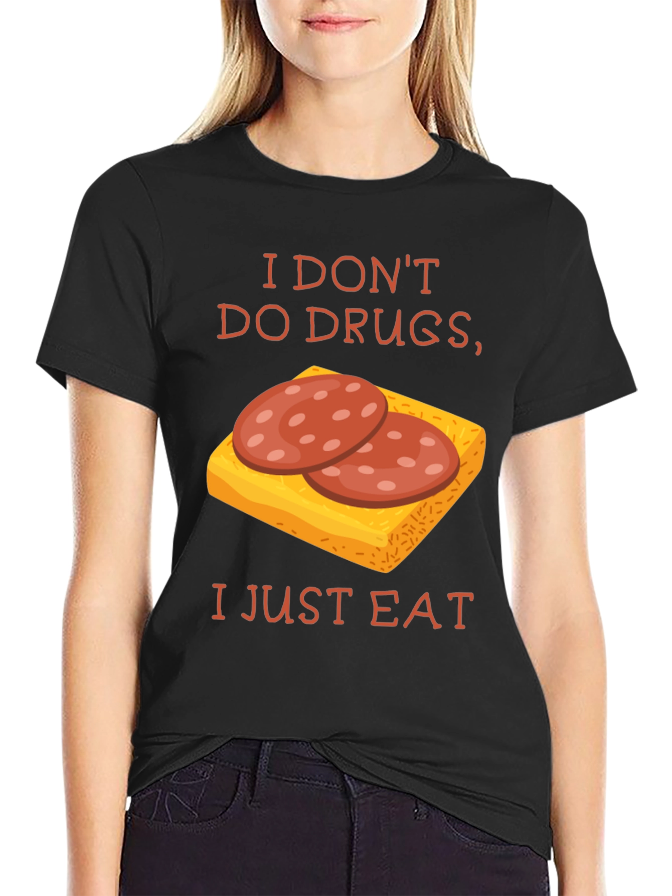 Black Funny 'I Don't Do Drugs, I Just Eat' Graphic T-Shirt view 2