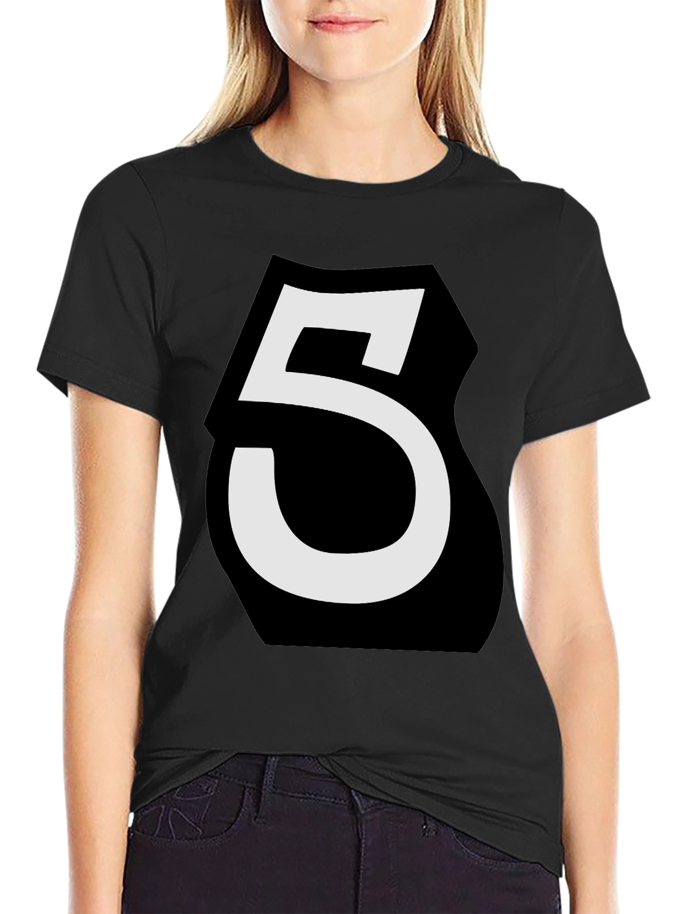 Black Number 5 Graphic Tee - Bold Statement Shirt view 2