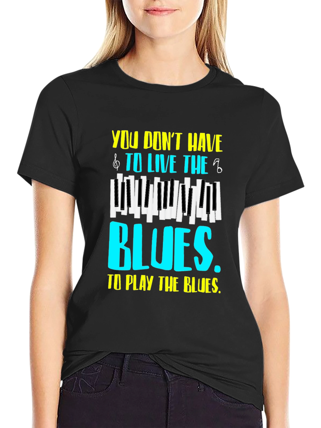 Black Piano Blues T-Shirt - Music Lover Tee view 2