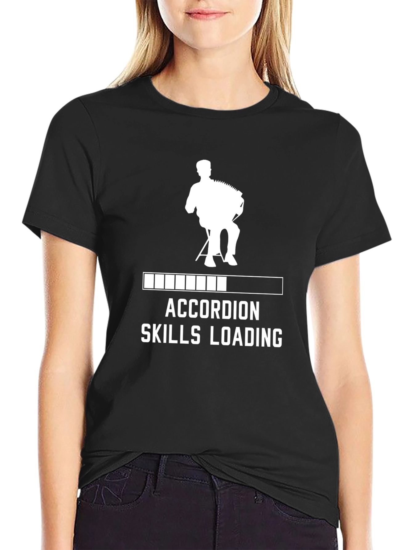 Black Accordion Skills Loading Graphic Tee view 2