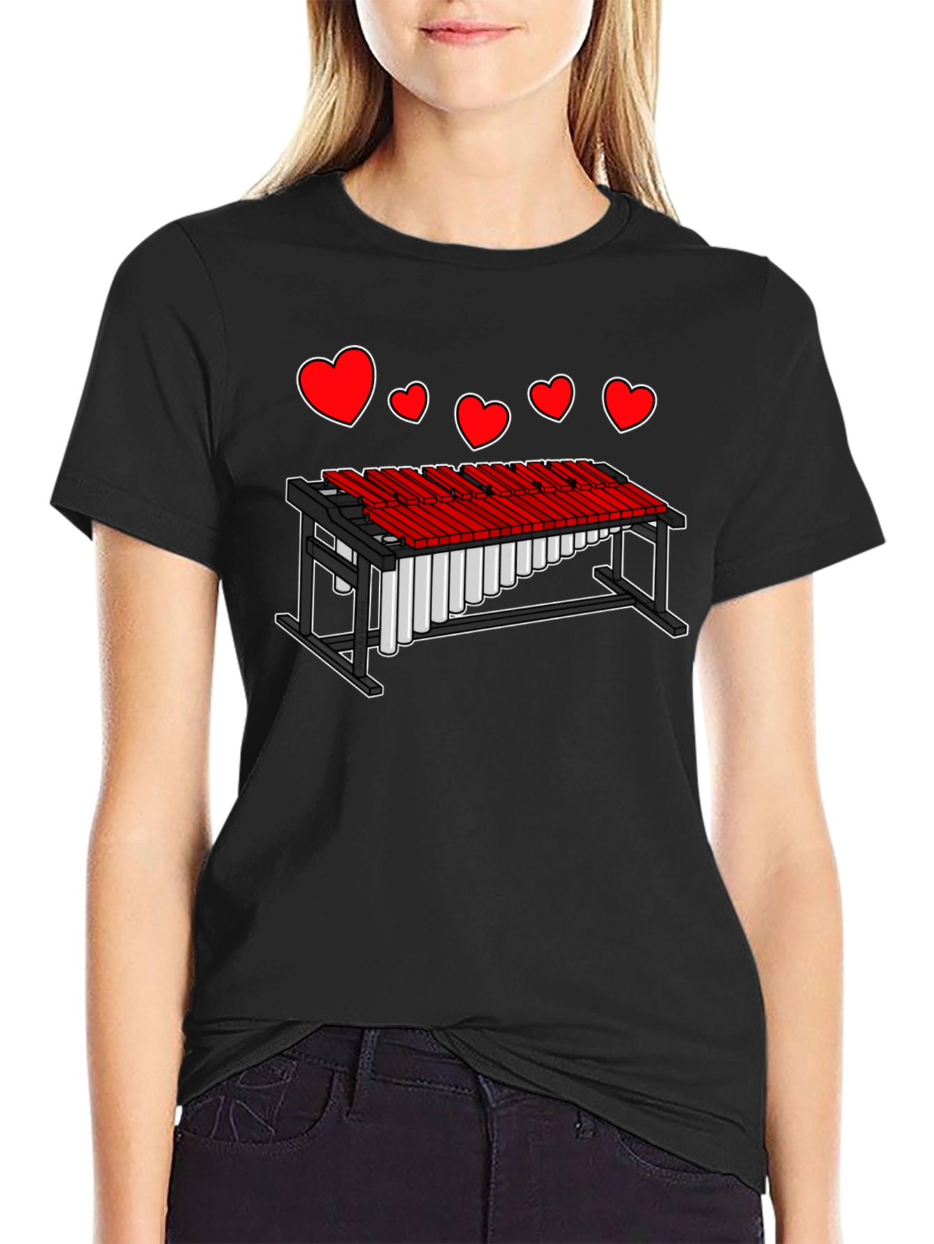 Black Heart Marimba Music T-Shirt view 2