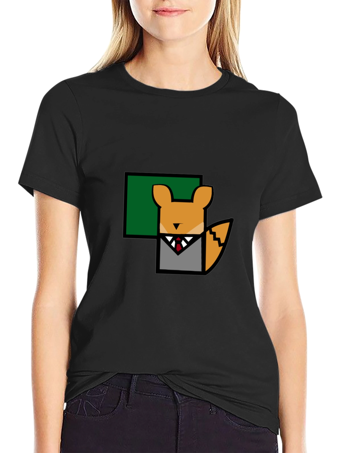 Black Geometric Fox T-Shirt - Cool Animal Design view 2