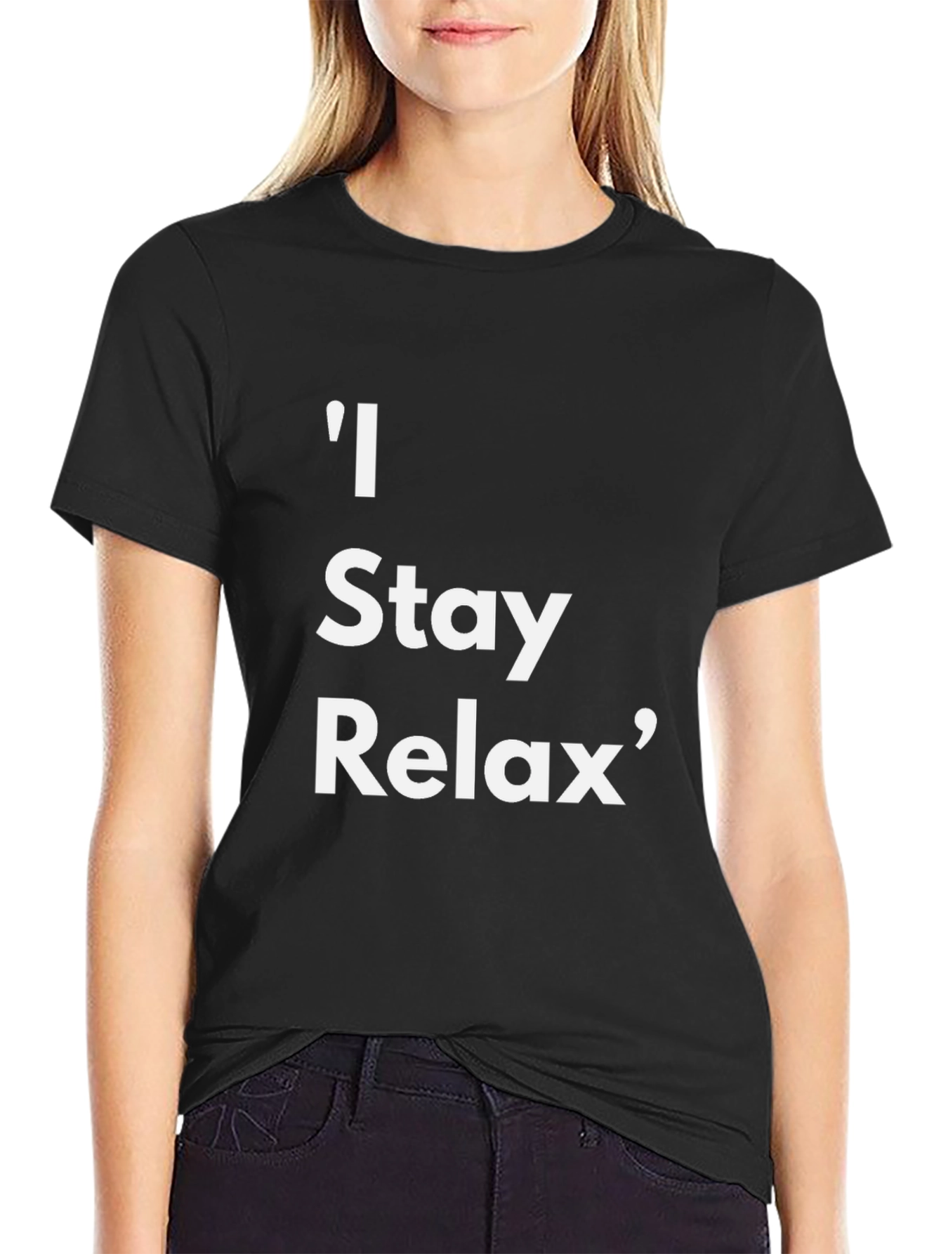 Black Relaxed Fit Tee: "I Stay Relax" Graphic T-Shirt view 2