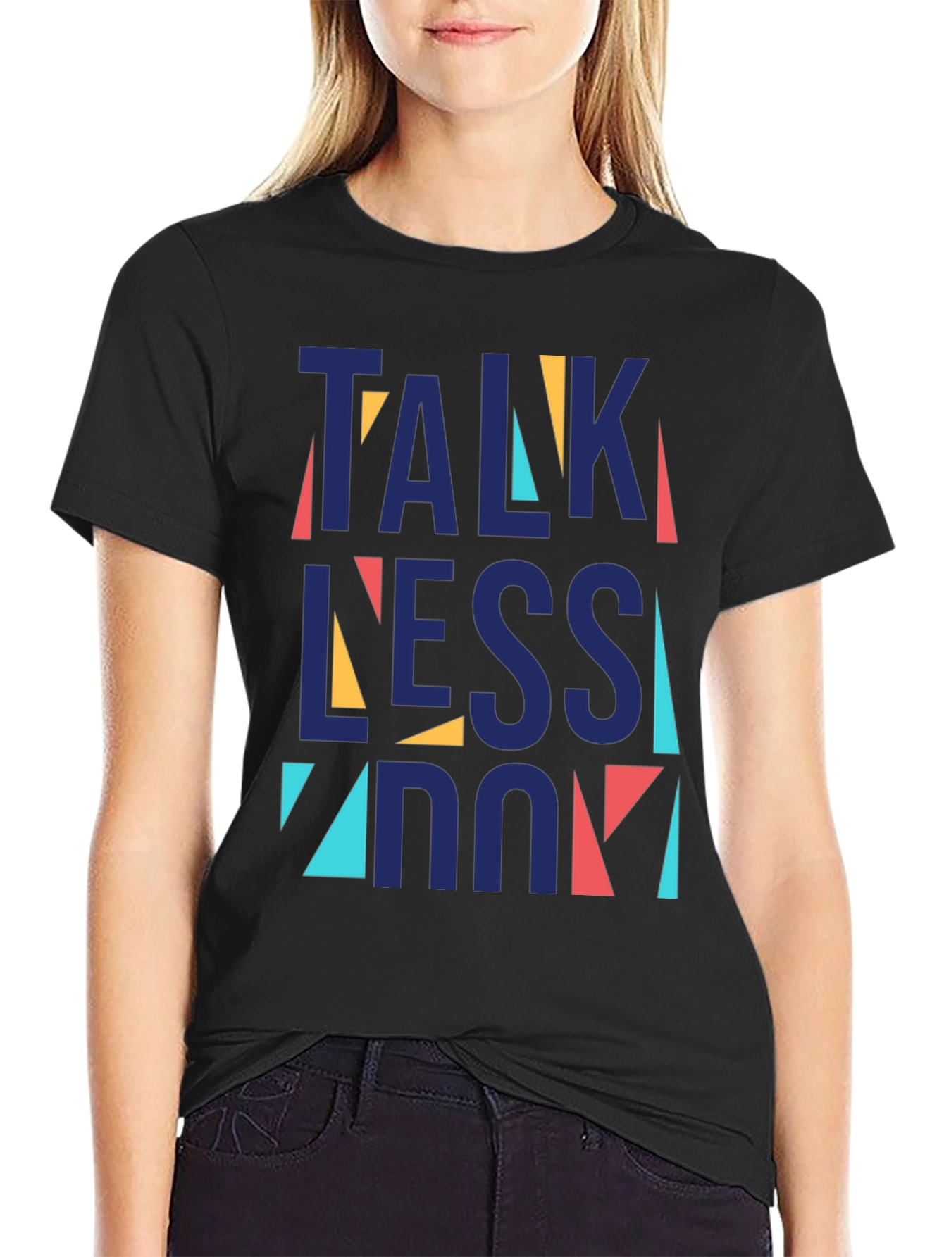 Black Talk Less Do More Graphic Tee - Black Cotton Blend T-Shirt view 2