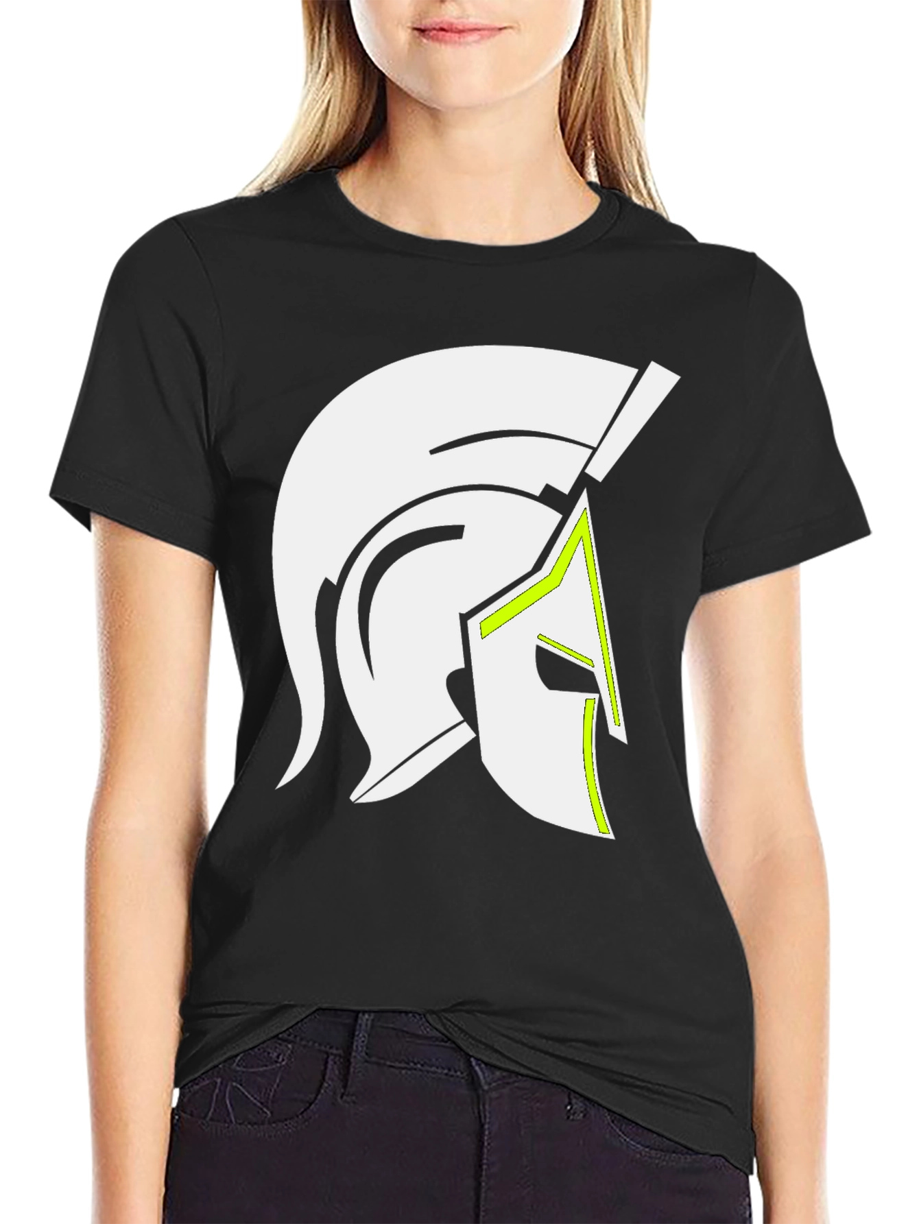 Black Spartan Helmet Graphic Tee - Black Cotton Blend view 2