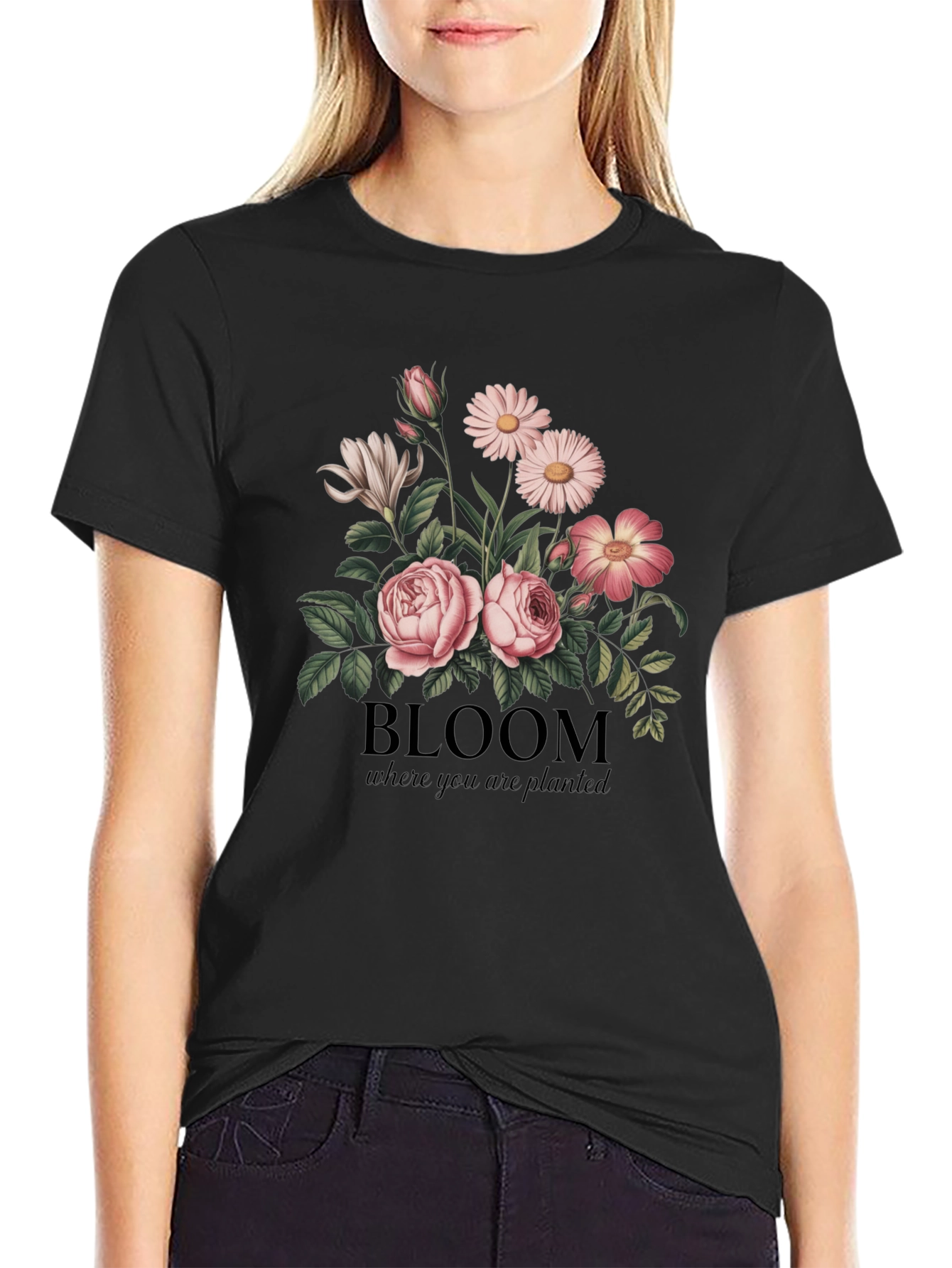 Black Bloom Where You Are Planted T-Shirt view 2