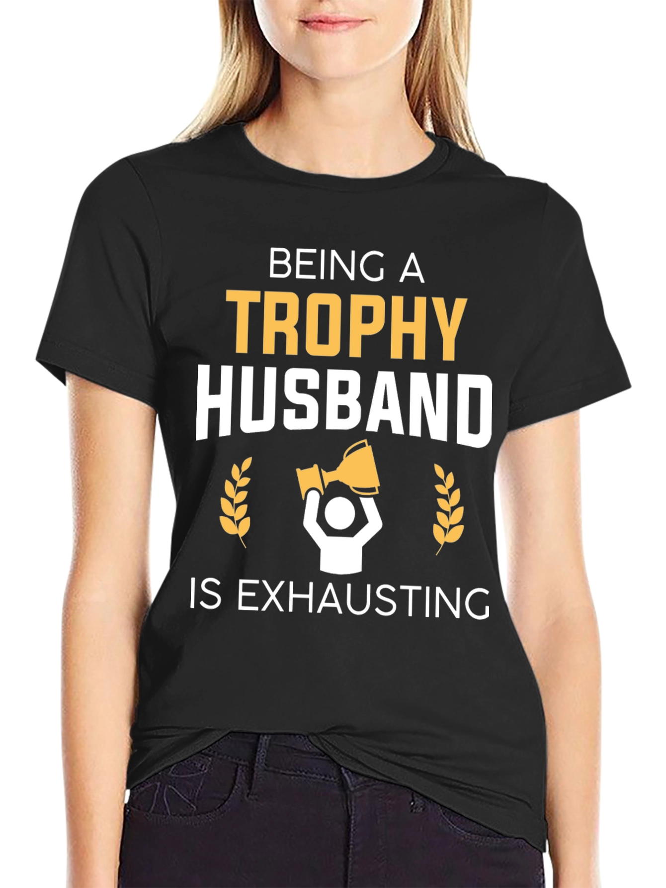 Black Trophy Husband T-Shirt - Humorous Husband Gift view 2