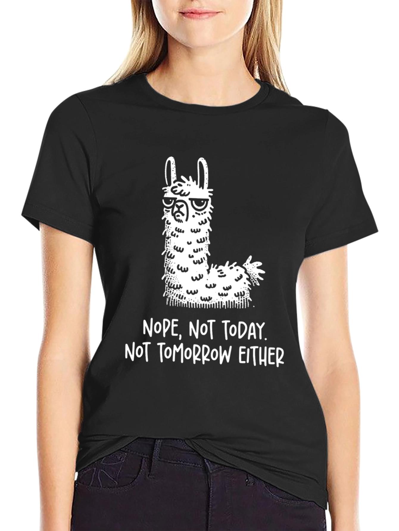 Black Nope Not Today Llama Graphic T-Shirt view 2