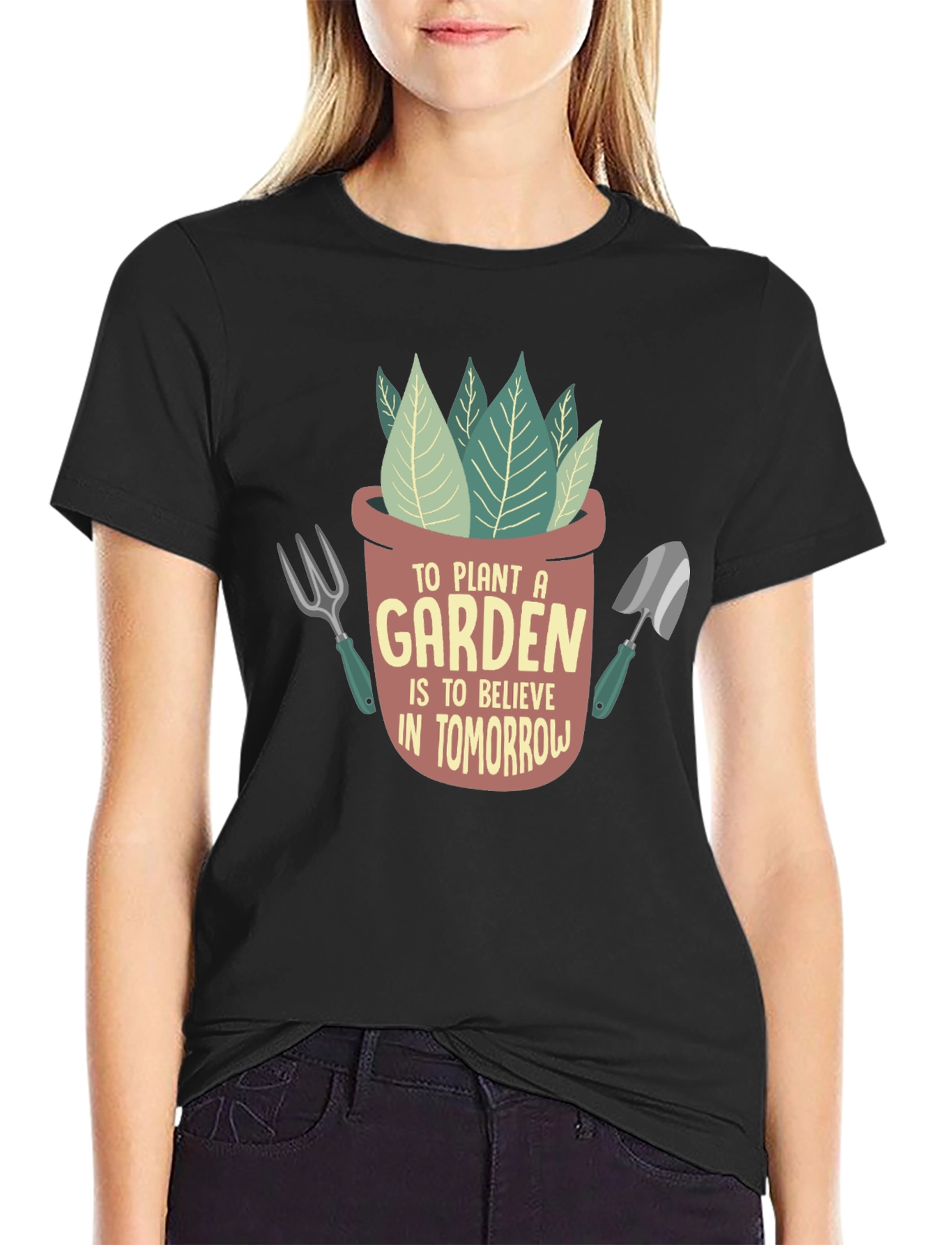 Black Plant a Garden Believe in Tomorrow Graphic T-Shirt view 2