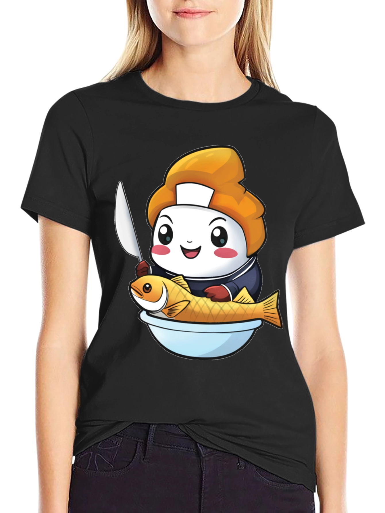 Black Sushi Chef Fish T-Shirt: Cute Culinary Design view 2
