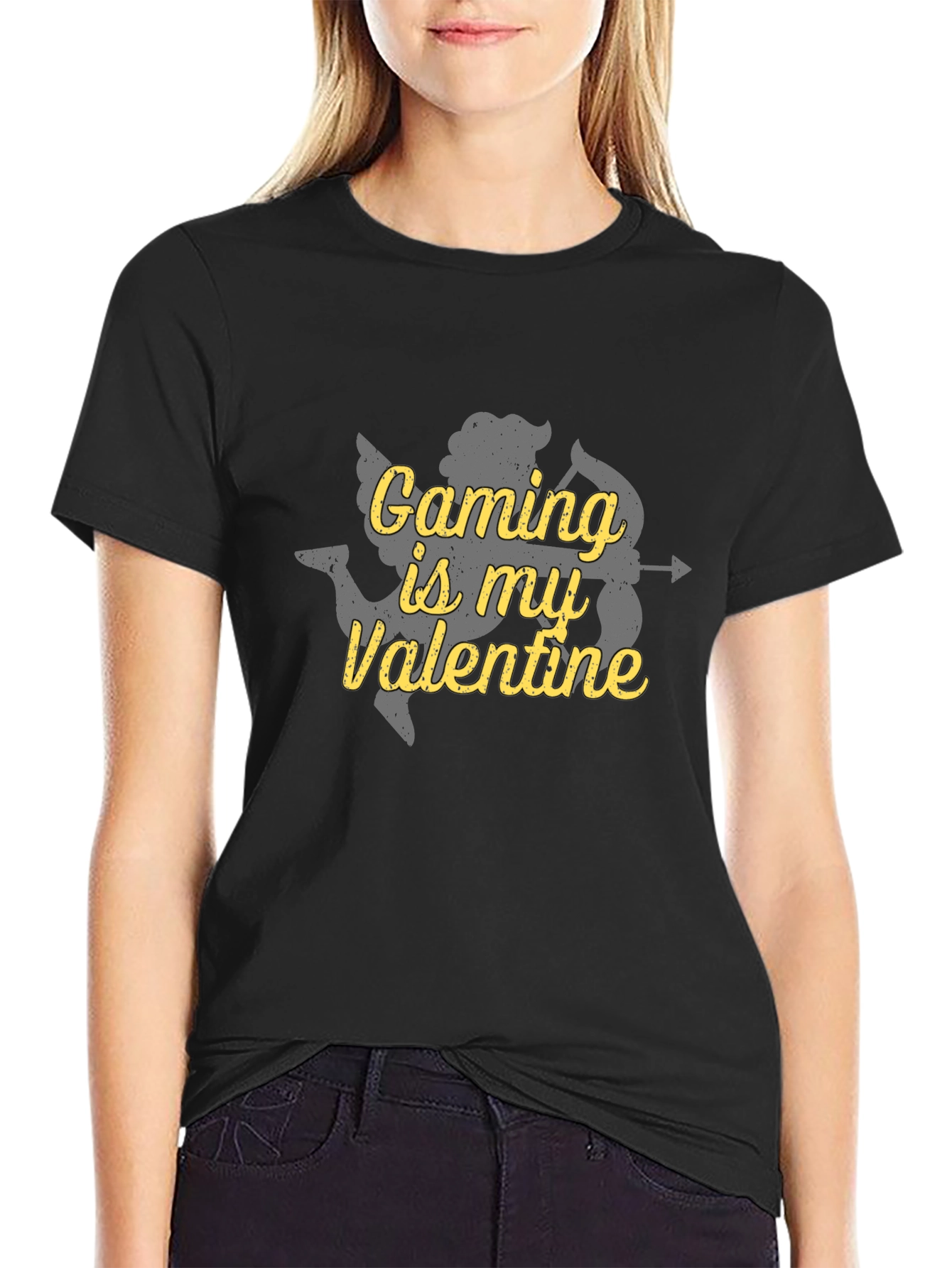 Black Gaming is My Valentine Cupid Graphic T-Shirt view 2