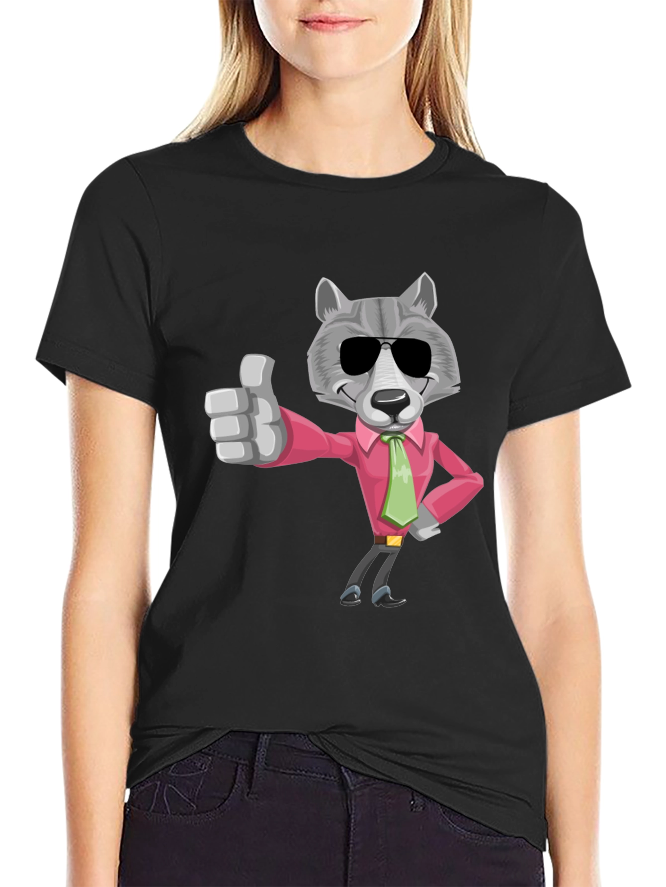 Black Cool Wolf Graphic Tee - Black Cotton T-Shirt view 2