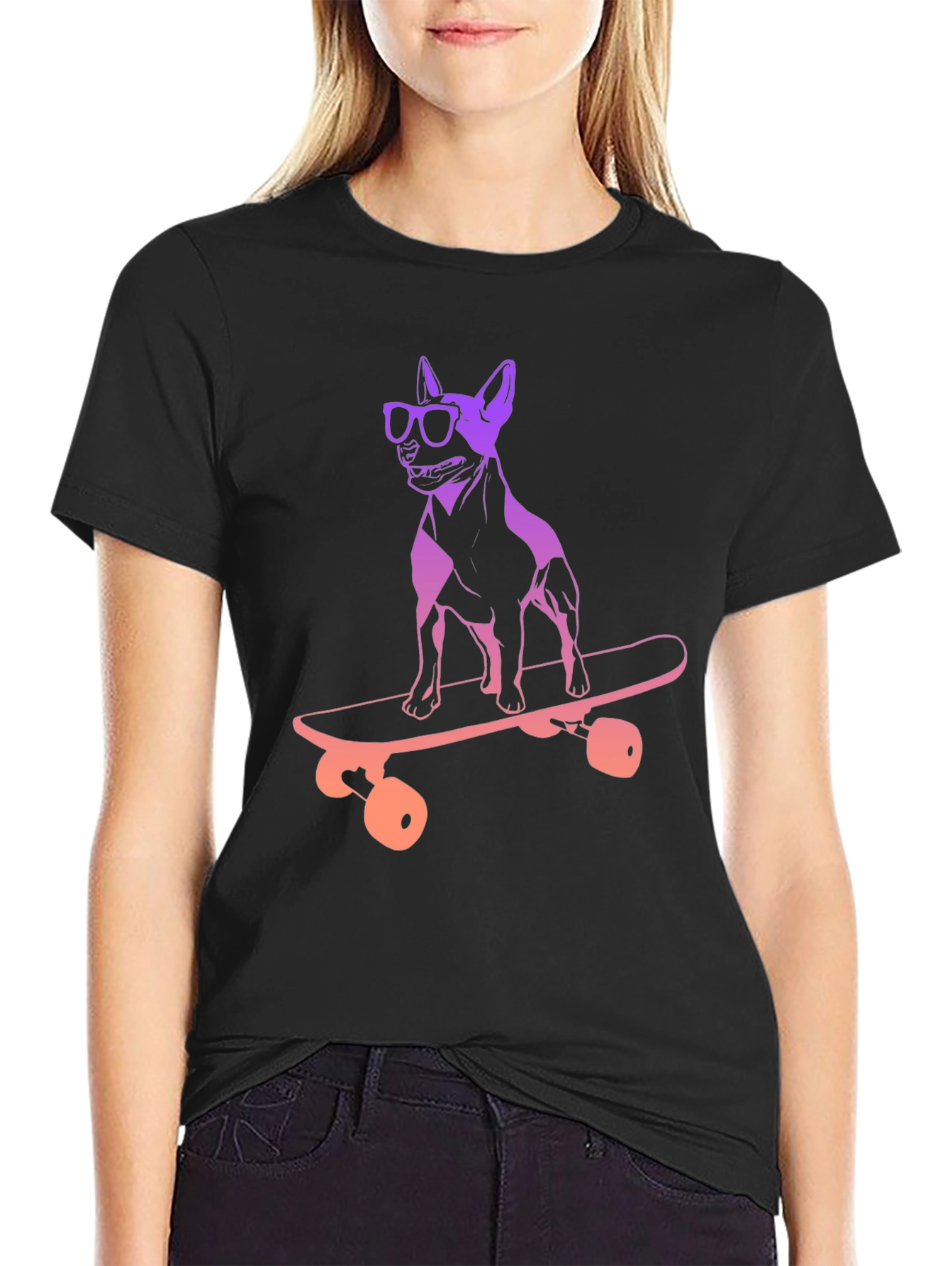 Black Skateboarding Dog Graphic Tee - Cool & Unique Design view 2