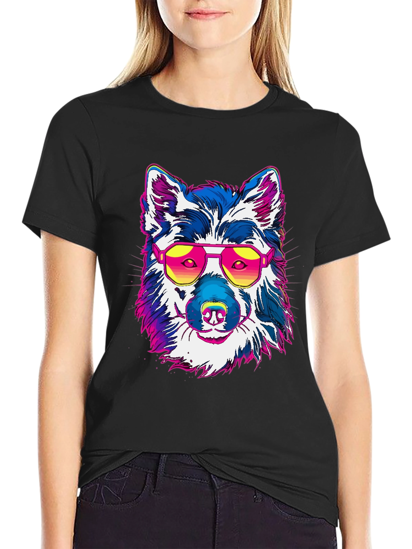 Black Cool Dog Graphic Tee - Retro Style view 2