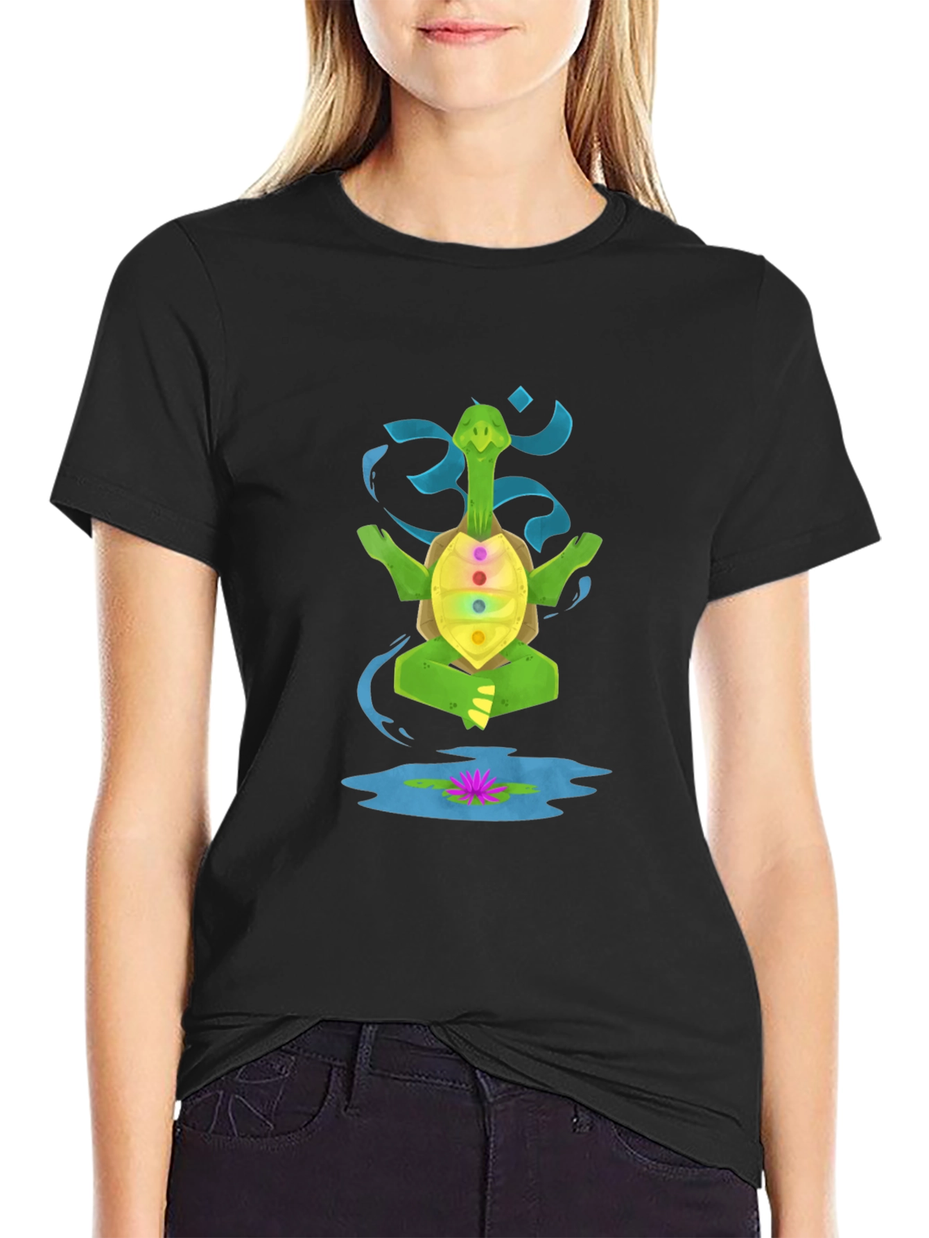 Black Meditating Turtle T-Shirt view 2