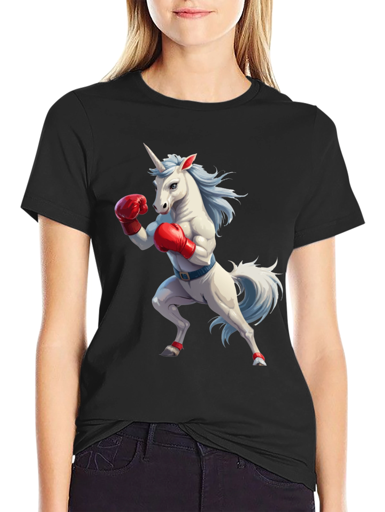 Black Unicorn Boxer Graphic Tee - Men's Black Cotton T-Shirt view 2