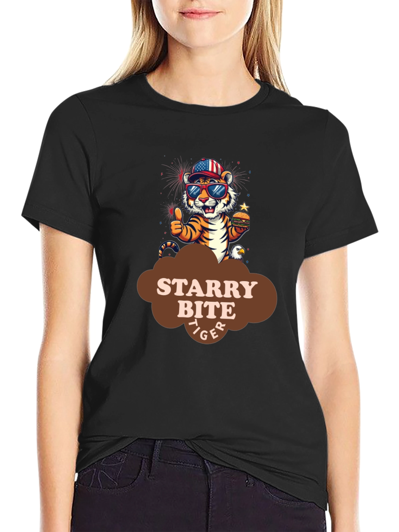 Black Starry Bite Tiger Graphic Tee - Stylish Comfort view 2
