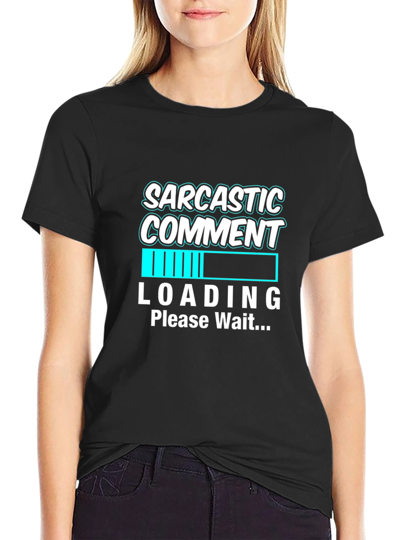 Black Sarcastic Comment Loading Graphic Tee - Black view 2