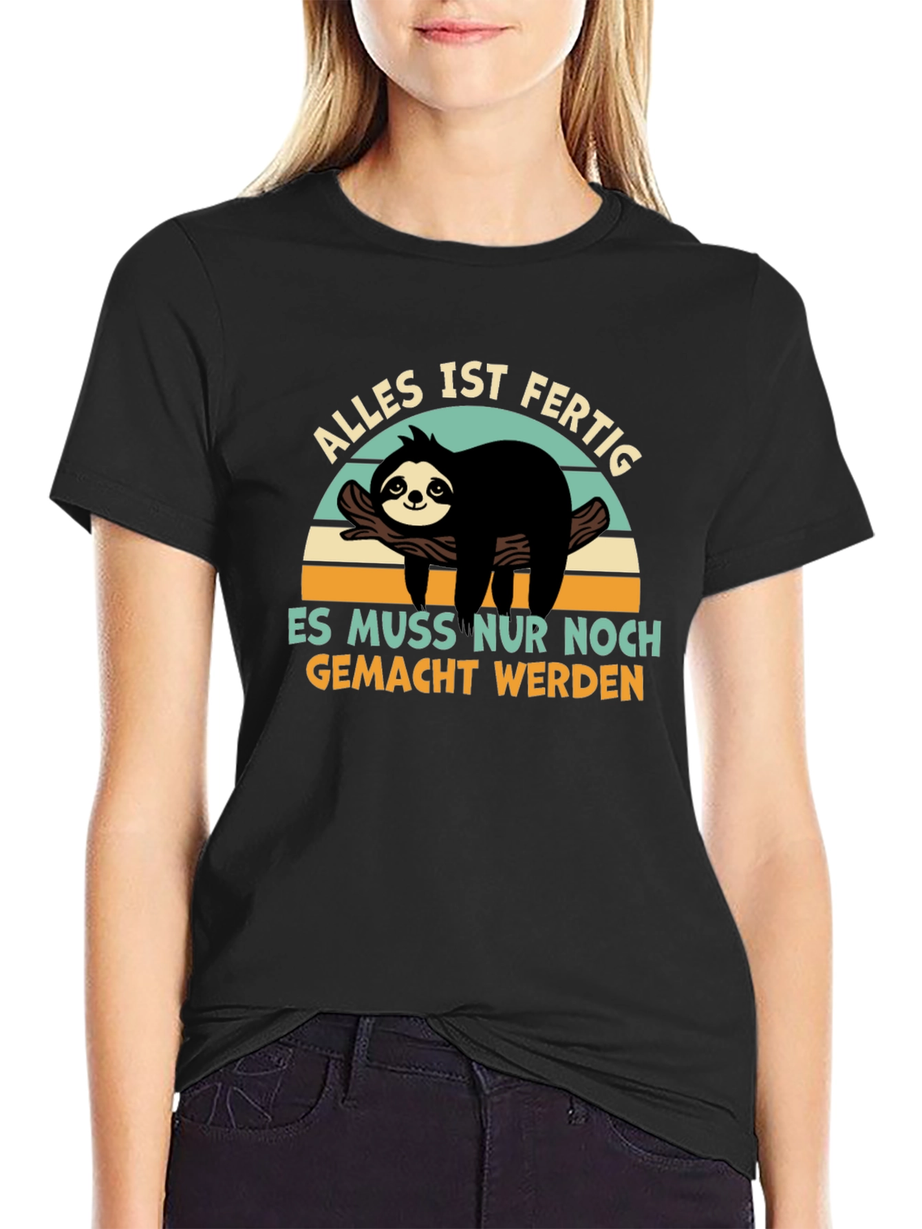 Black Funny Sloth T-Shirt - Alles Ist Fertig view 2