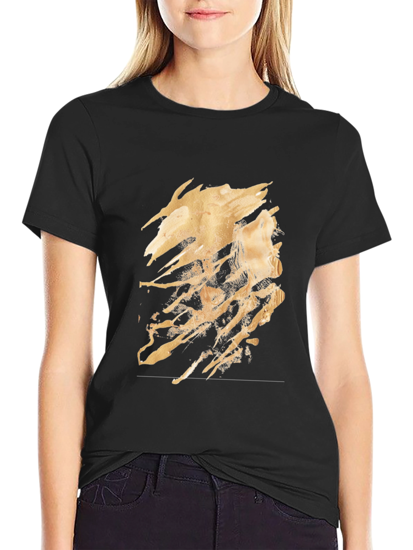 Black Abstract Gold Design Black T-Shirt view 2