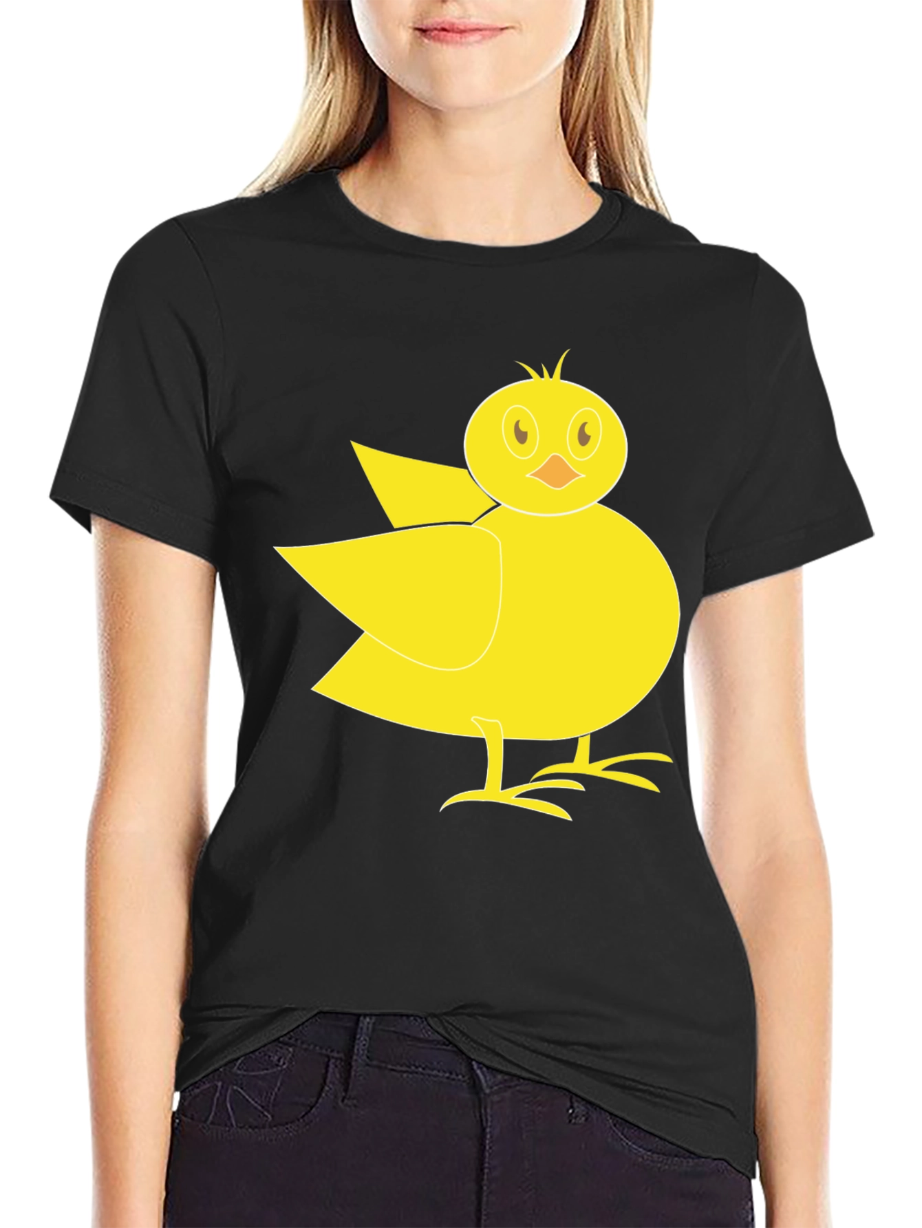 Black Cute Yellow Chick Graphic Tee - Black T-Shirt view 2