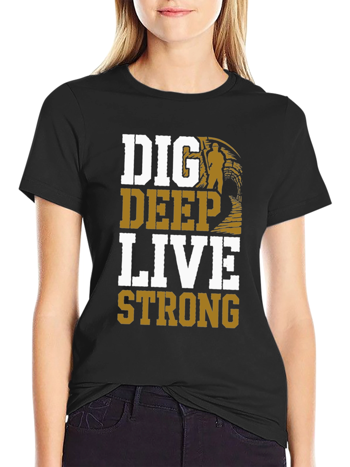 Black Dig Deep Live Strong Men's Graphic Tee view 2