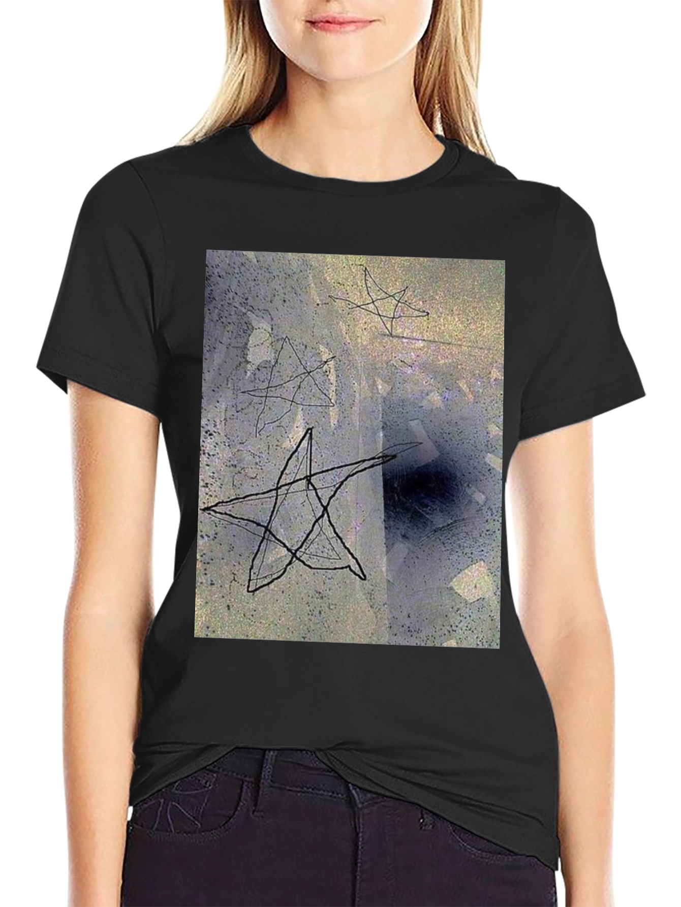 Black Abstract Star Graphic Black T-Shirt view 2
