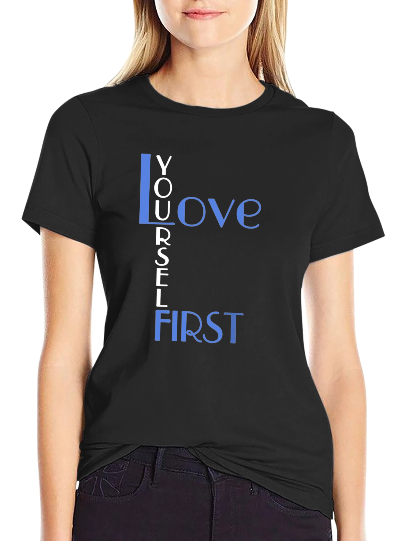 Black Love Yourself First Graphic Tee - Black Cotton view 2
