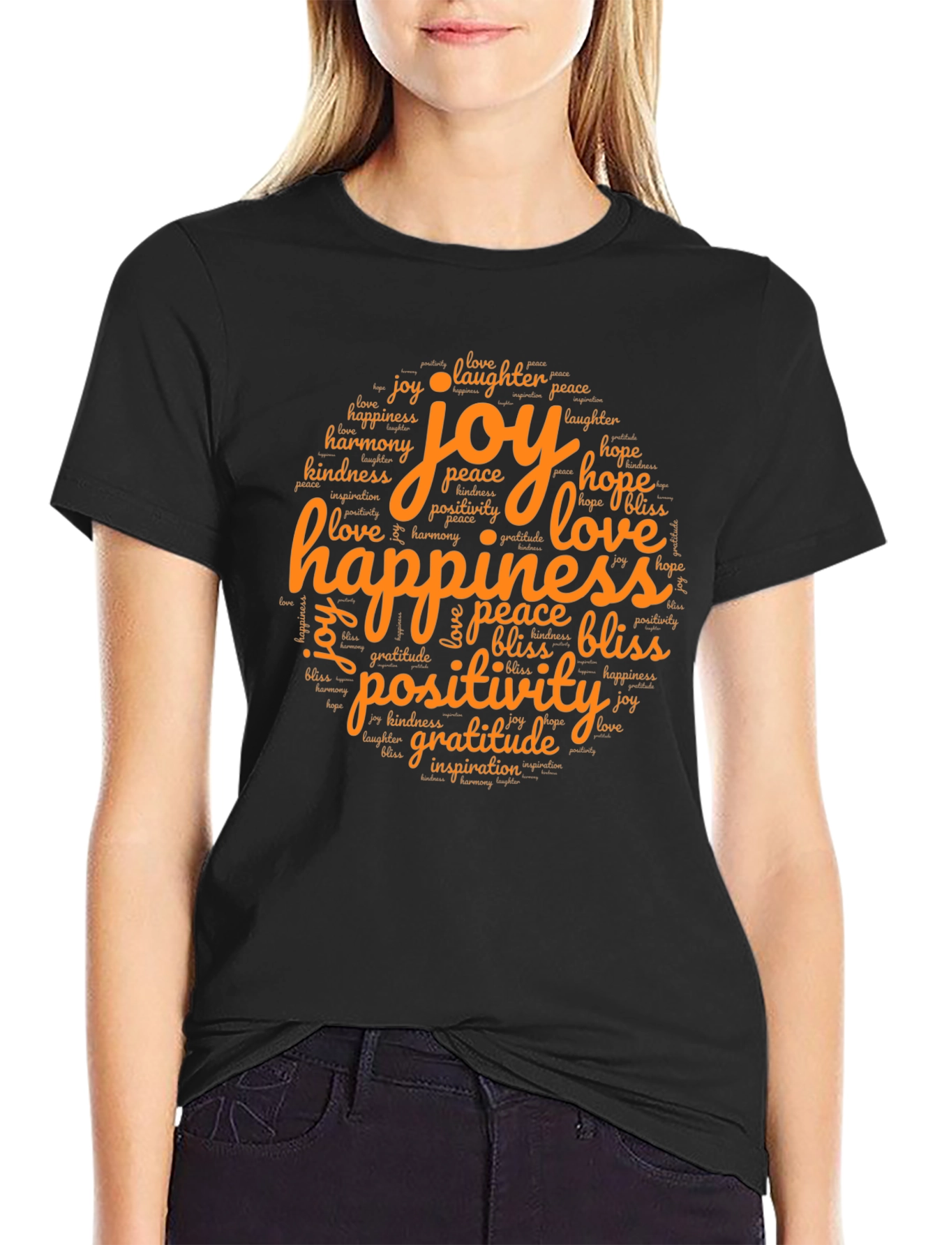 Black Joyful Word Art Tee - Happiness, Love, Gratitude view 2