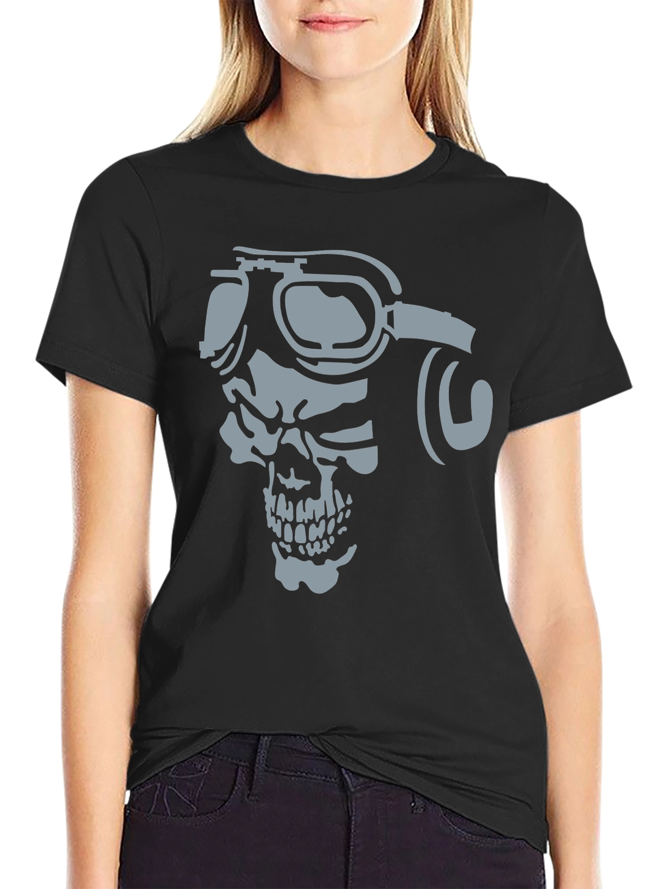 Black Skull Pilot Graphic T-Shirt - Men's Black Tee view 2