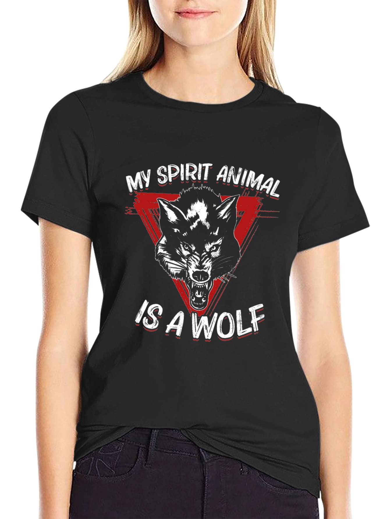 Black My Spirit Animal is a Wolf Graphic Tee - Black view 2