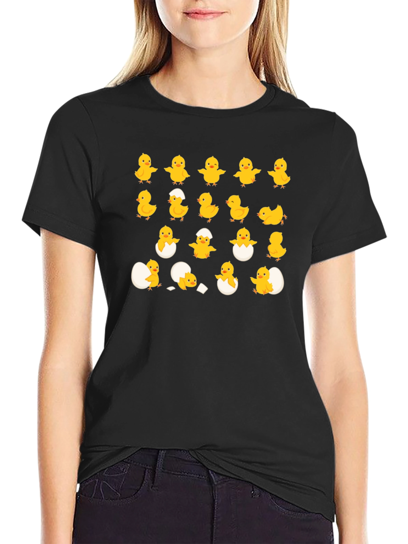 Black Cute Chick Hatching Black T-Shirt view 2