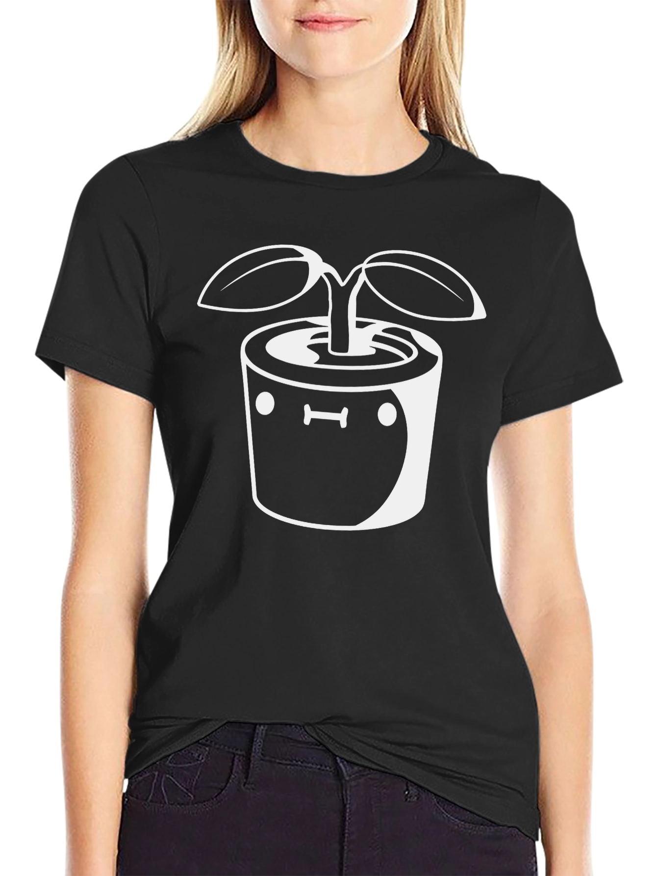 Black Plant Pot Graphic Tee - Black Cotton Casual Shirt view 2