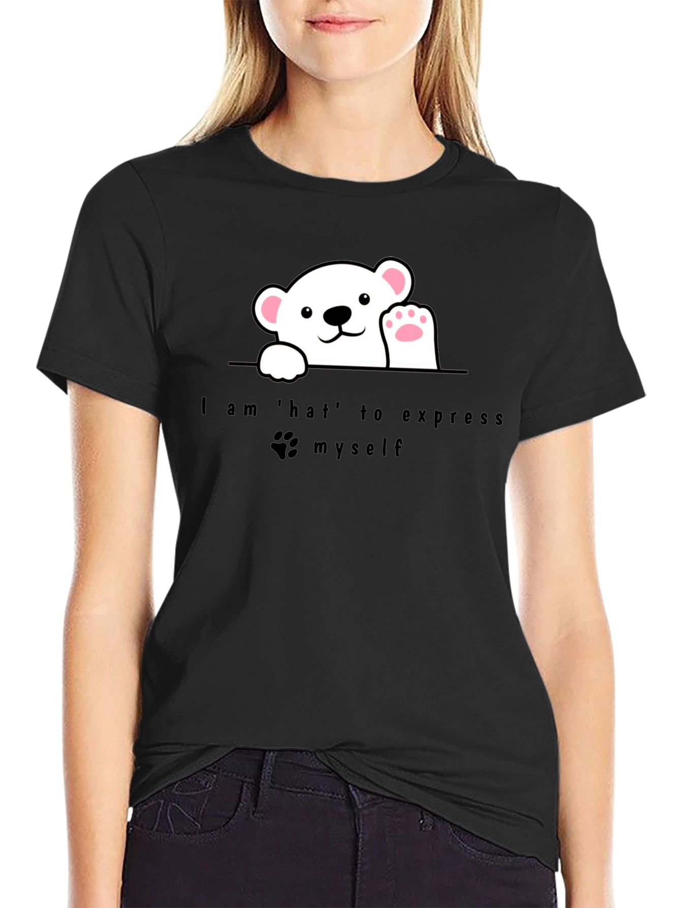Black Expressive Bear Graphic Tee - Black view 2