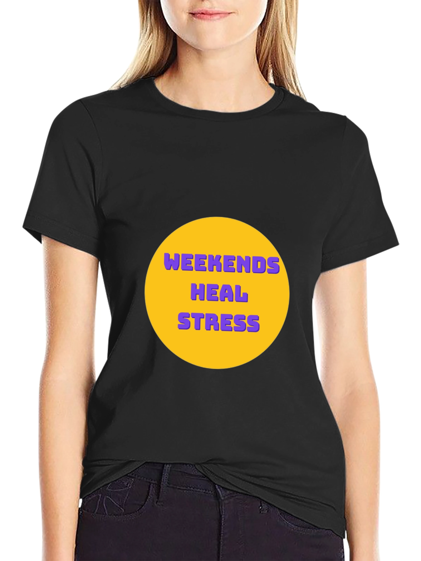 Black Weekends Heal Stress Graphic Tee - Black Casual T-Shirt view 2