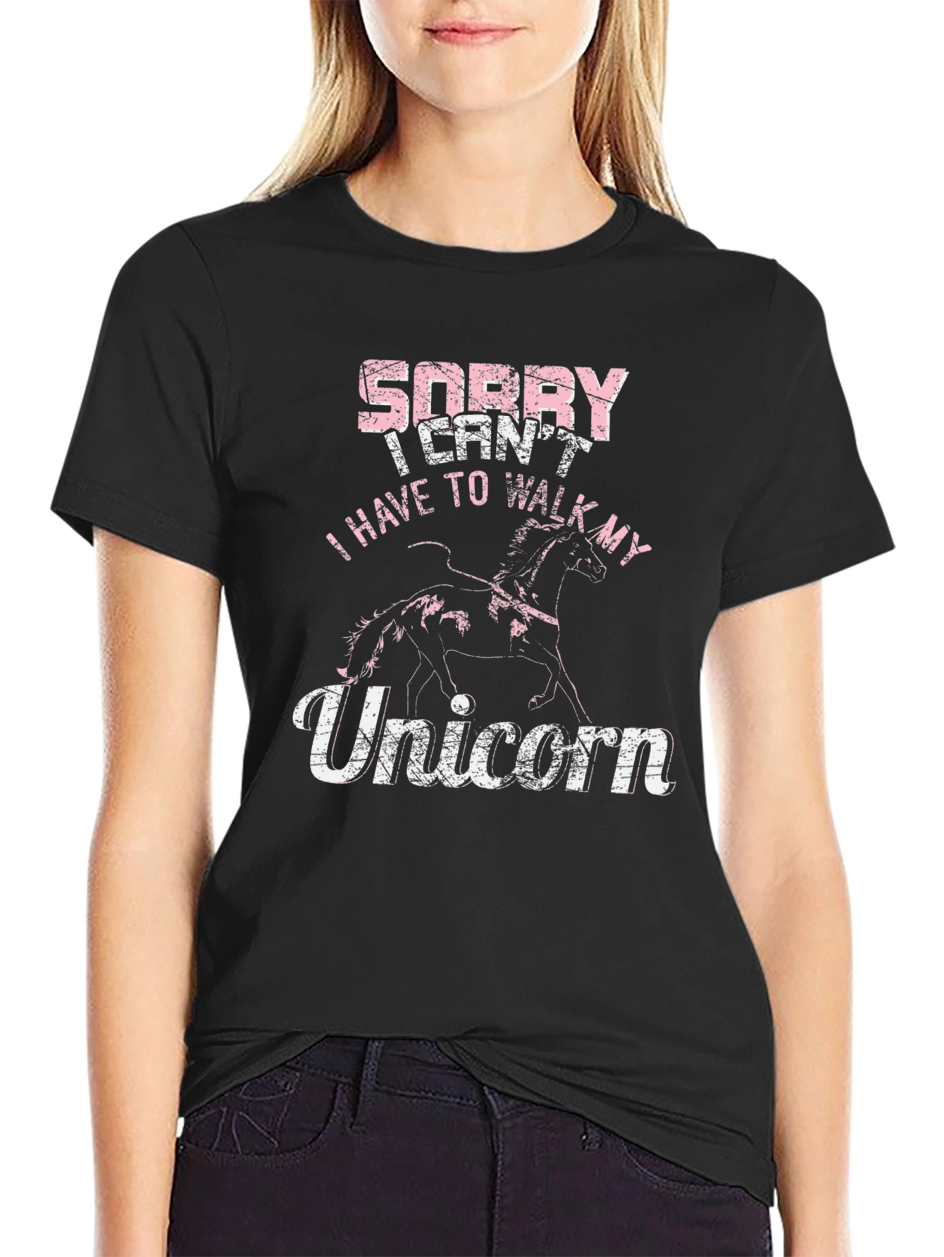 Black Sorry I Can't Unicorn T-Shirt view 2