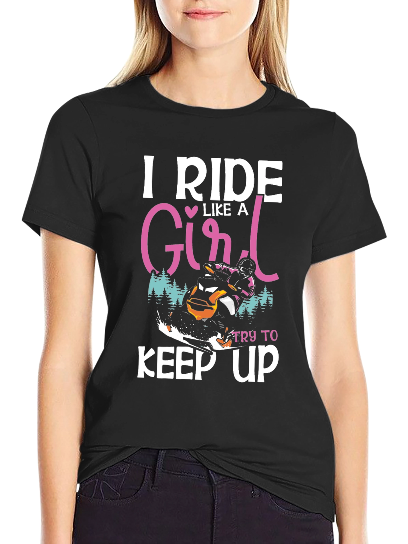 Black I Ride Like A Girl T-Shirt Snowmobile view 2