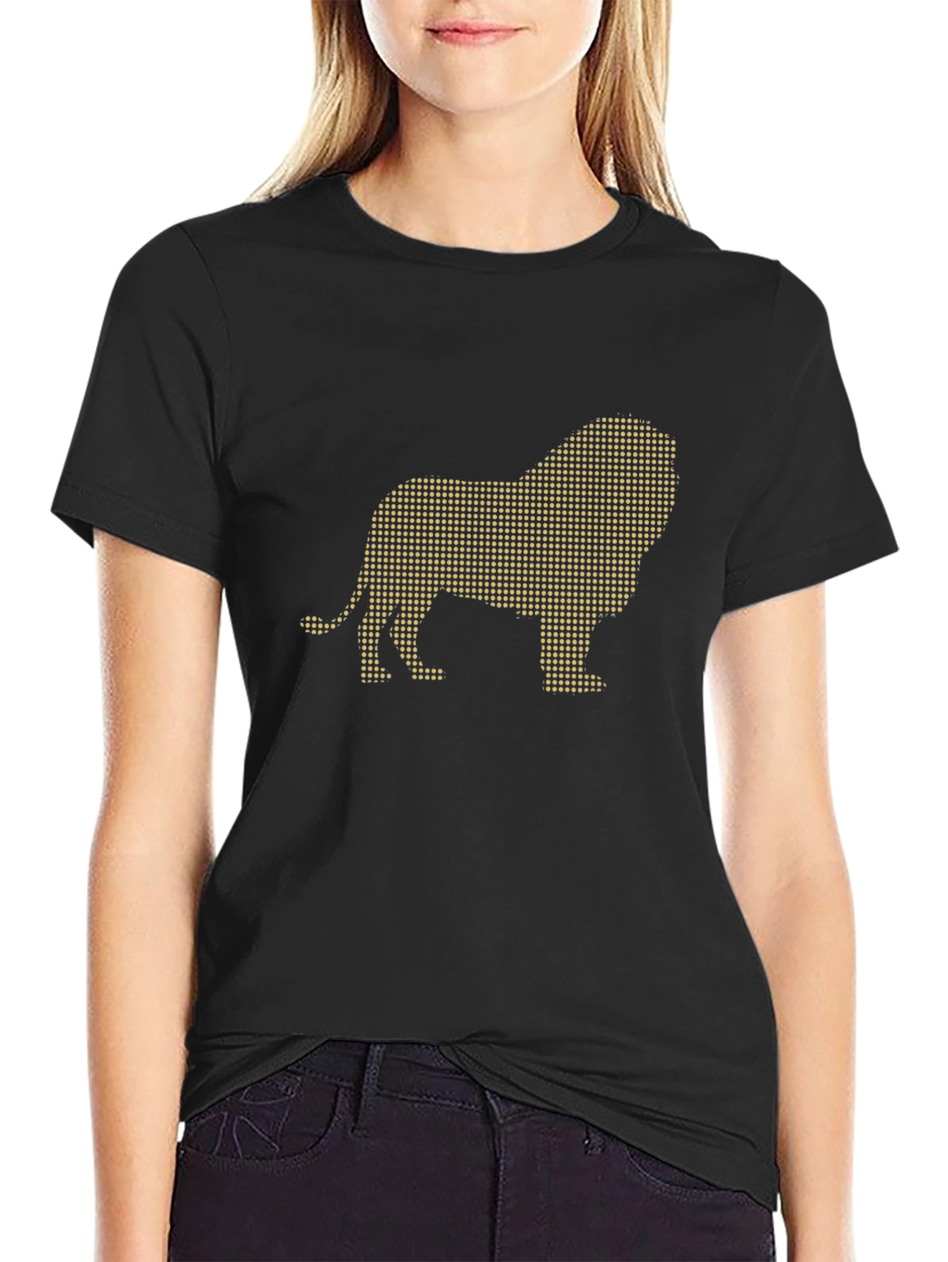 Black Lion Dot Art Graphic Black T-Shirt view 2