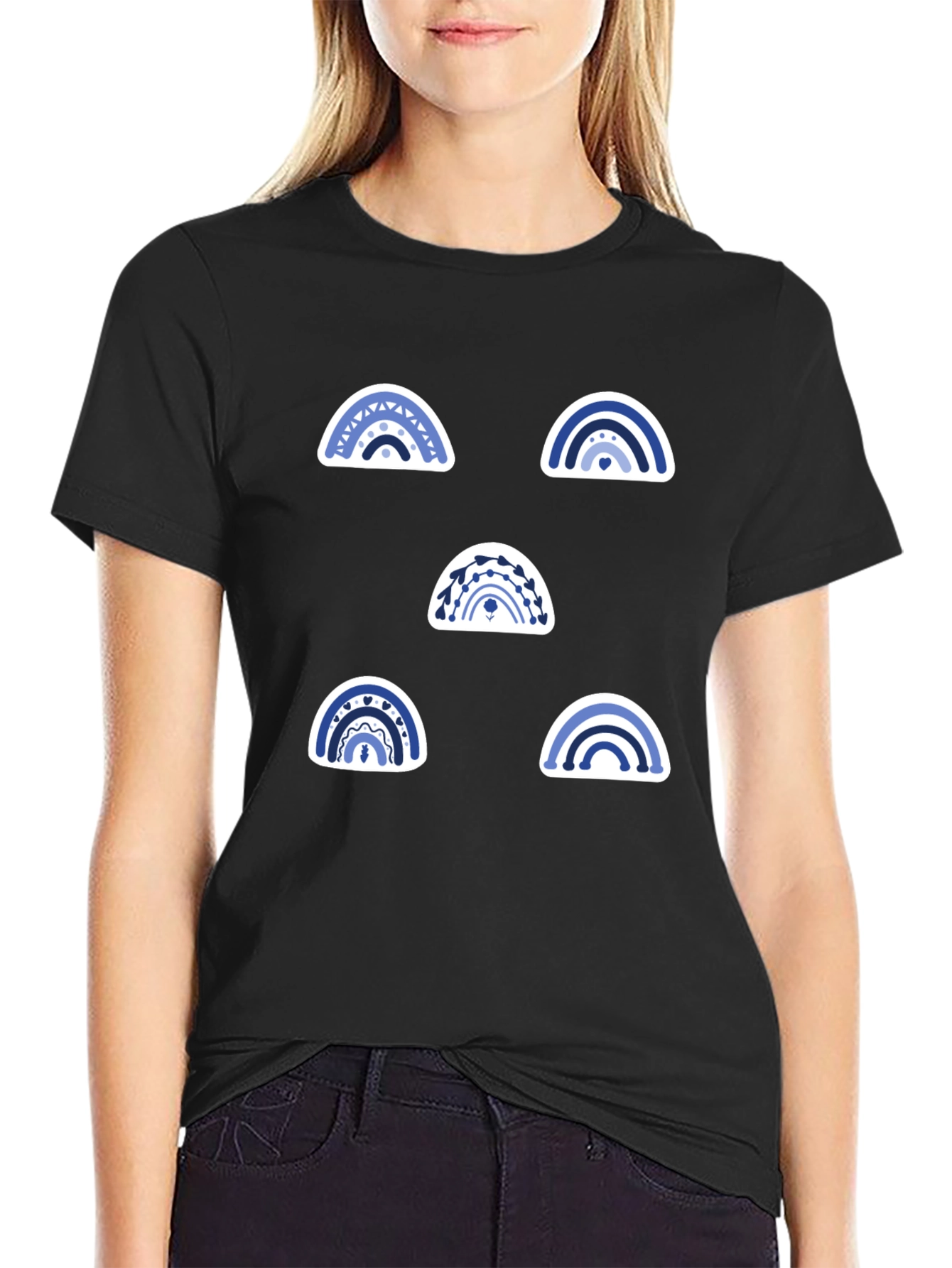 Black Blue Rainbow Pattern Graphic Tee view 2
